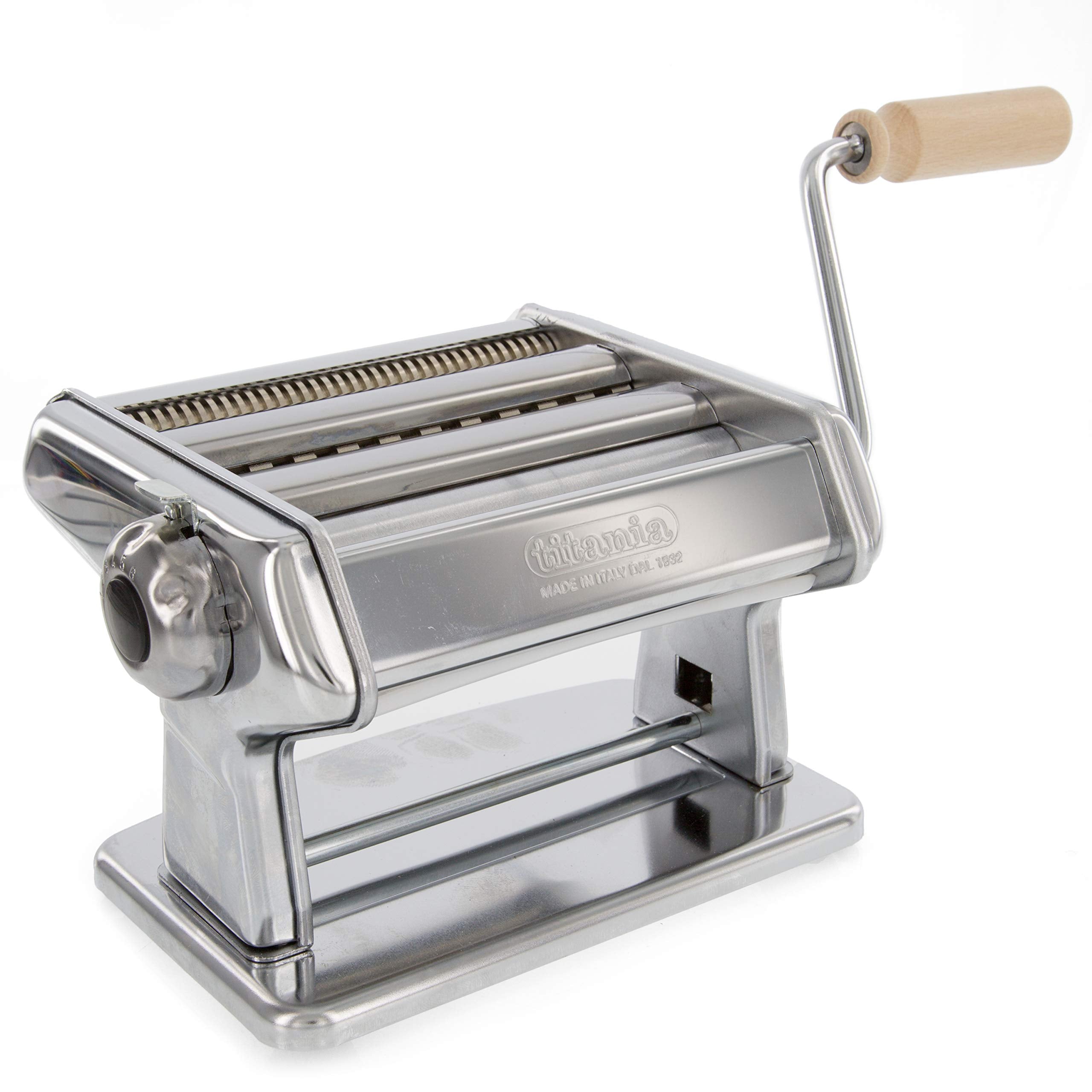 Pasta Maker Machine By Imperia- Heavy Duty, Italy Made Steel Construction W Easy Lock Dial And Wood Grip Handle- Make Fresh Home