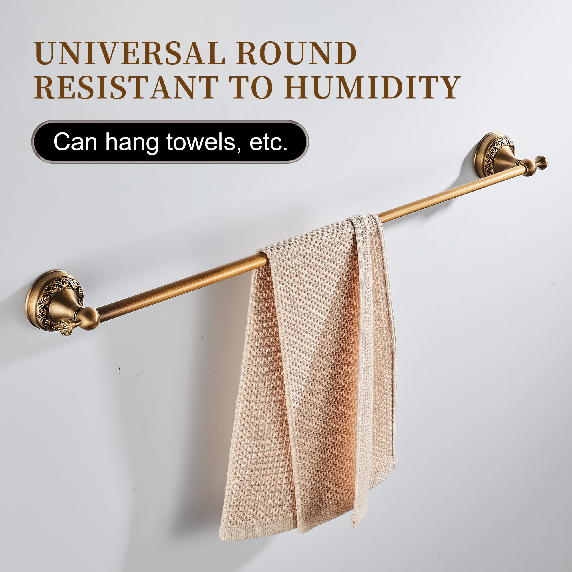Wall Mounted Bathroom Towel Rack, Towel Bar Adjustable 15.5 To 27.5 Inch Antique Brass Pattern Carving,Brushed Bronze