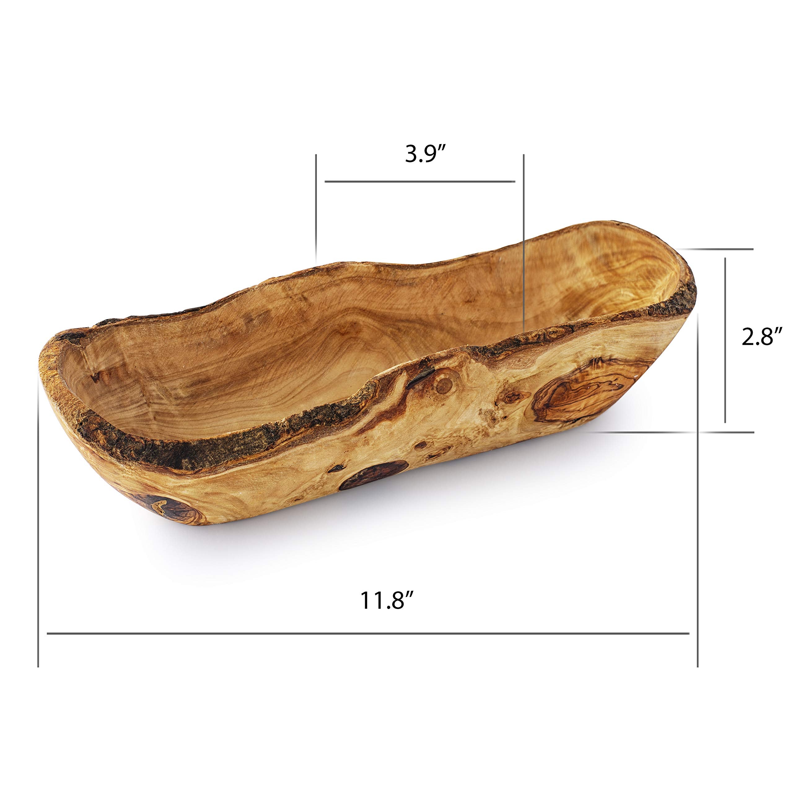 Forest Decor Olive Wood Decorative Bowls - 12'' Natural Wood Hand Carved Bread Bowl - Handmade Rustic Kitchen Decor For Serving