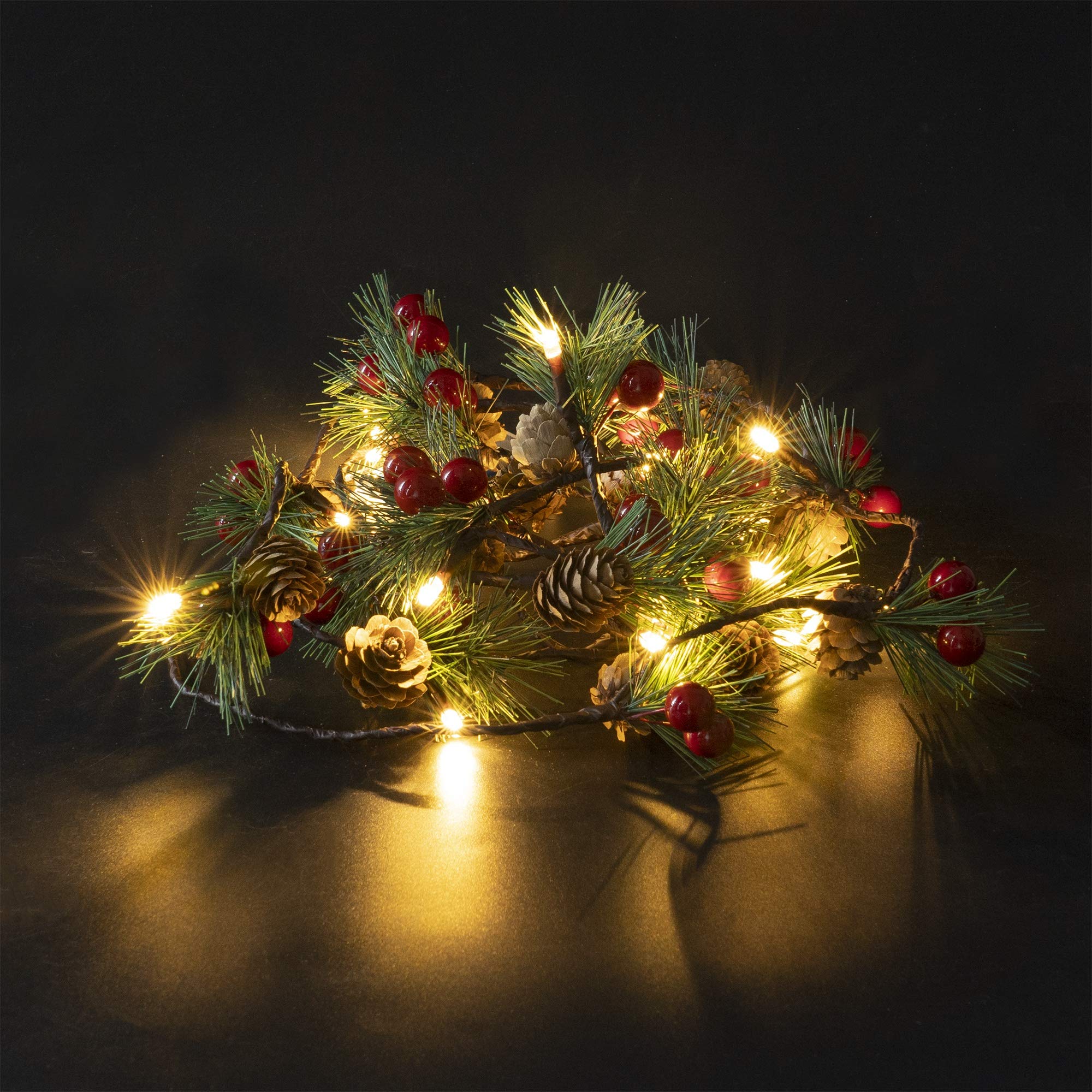 FUNPENY Christmas PineCones String Lights, 6.56Ft 20 LED Pine Needles Red Berries Fall Light Garland, Indoor Outdoor Decor for T