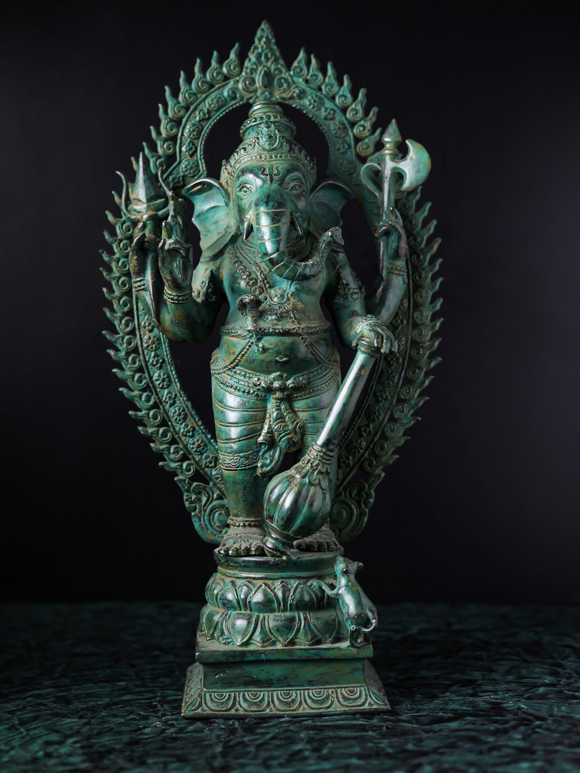 Mridaya Bronze Dancing Ganesha Statue, 45 Cm Ganesh Antique Statue Green Finish Ganesh Statue, Ganpati Idol, Good Luck Gift For 