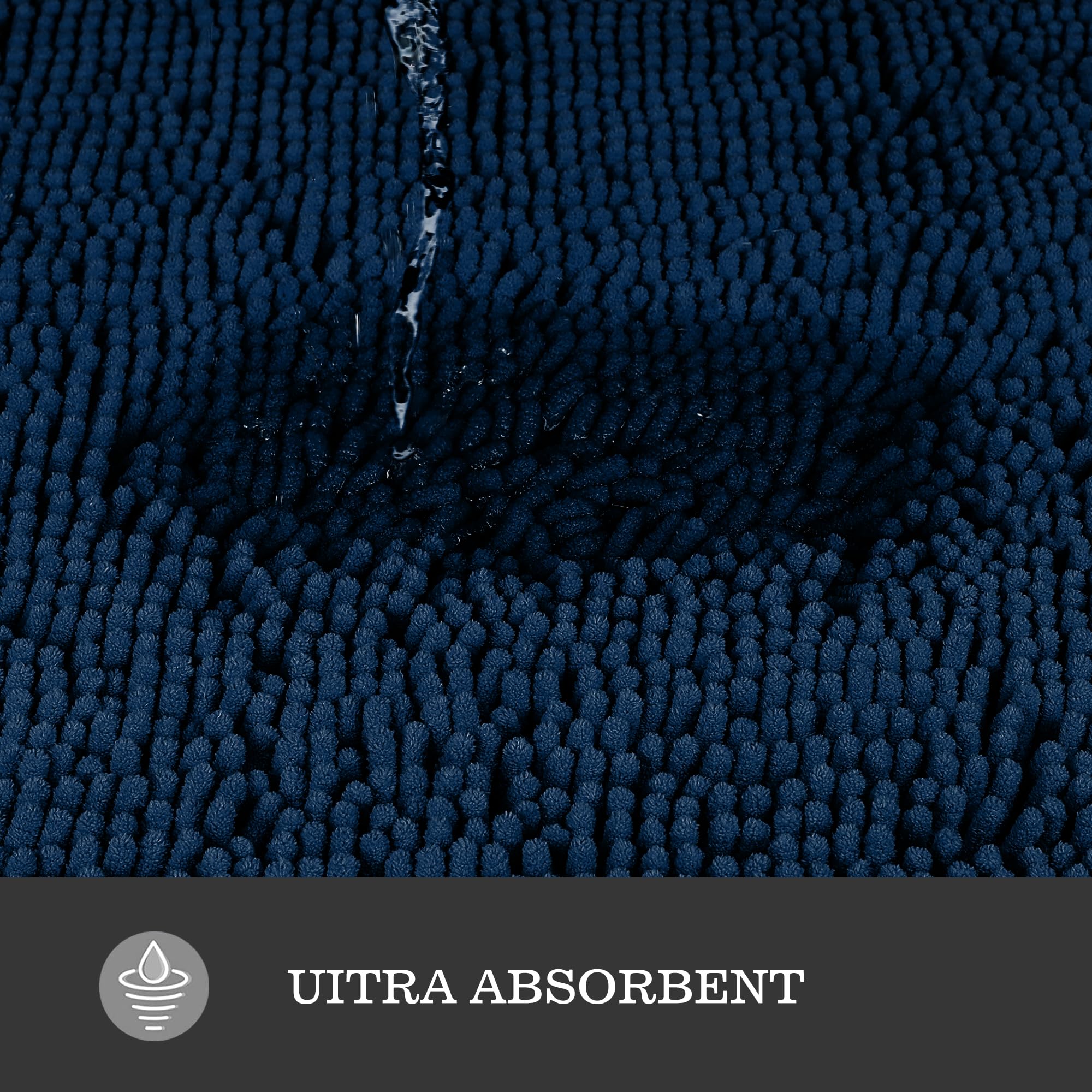 Yeaban Navy Blue 47 X 17 Bathroom Rug - Thick Chenille Bath Mats | Absorbent And Washable Bath Rug Non-Slip, Plush And Soft Rugs