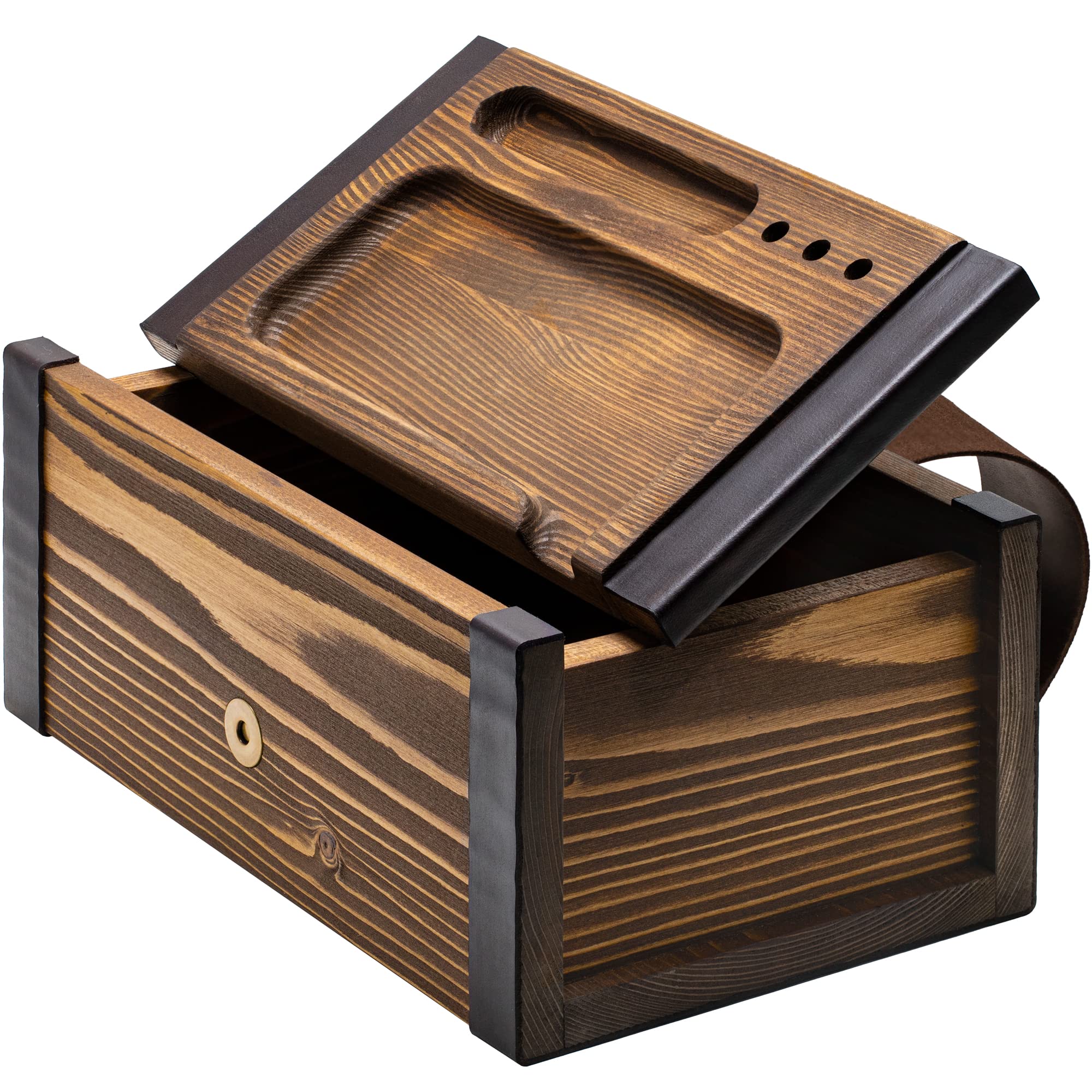 Large Wooden Box with Decorative Wood Tray - Handcrafted in Europe - Great Storage Organizer to Keep Your Accessories and Essent