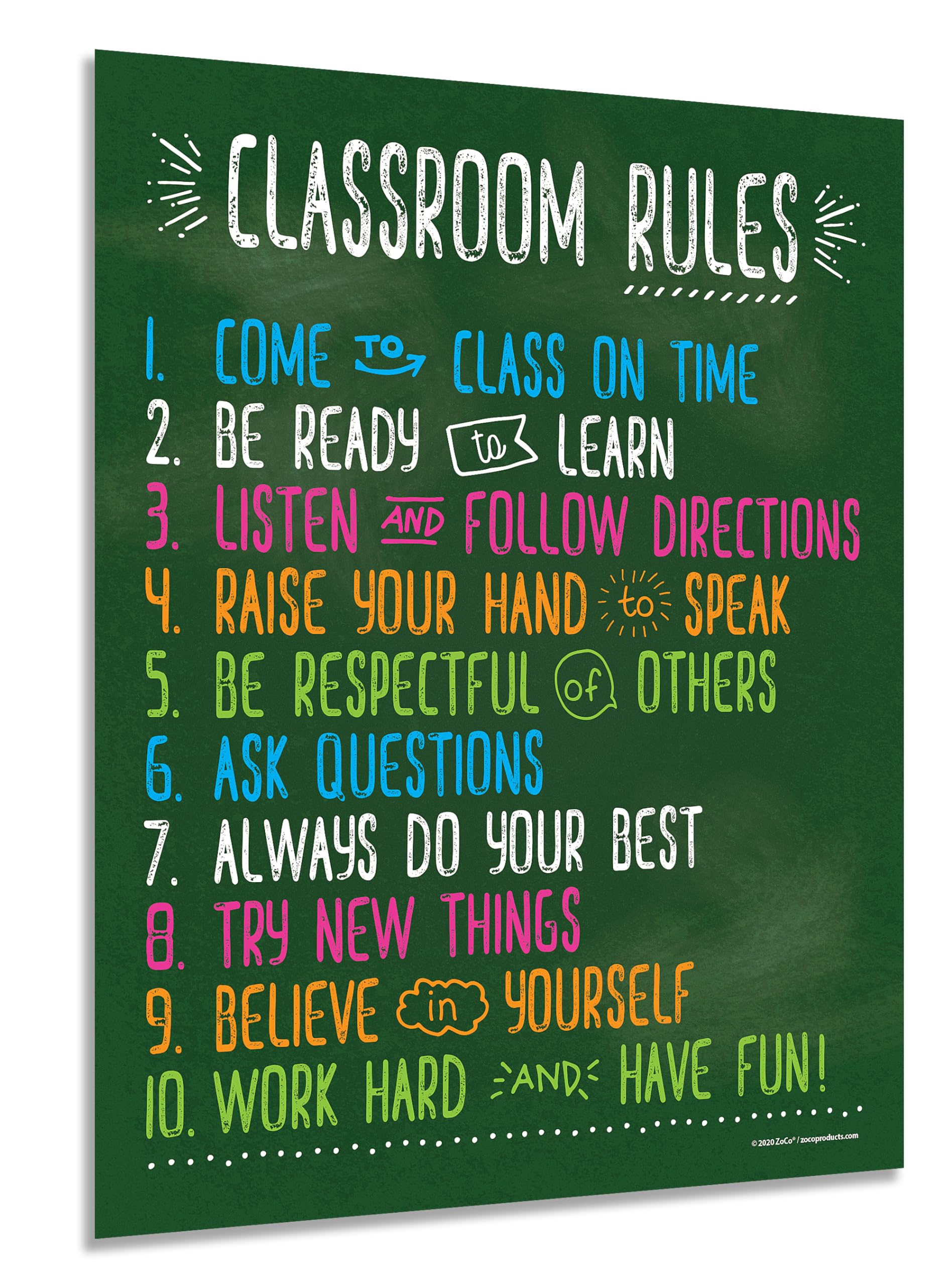 ZOCO - Classroom Rules Poster - Laminated  17x22 Inches - Class Rules Poster for Middle School - Classroom Expectations Poster - Posters for High School Classroom
