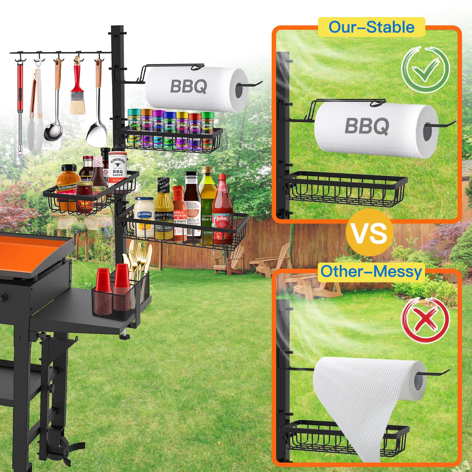 Concons Griddle Caddy For Blackstone Griddle Accessories, Bbq Grill Caddy With Paper Towel Holder, Outdoor Kitchen Accessories F