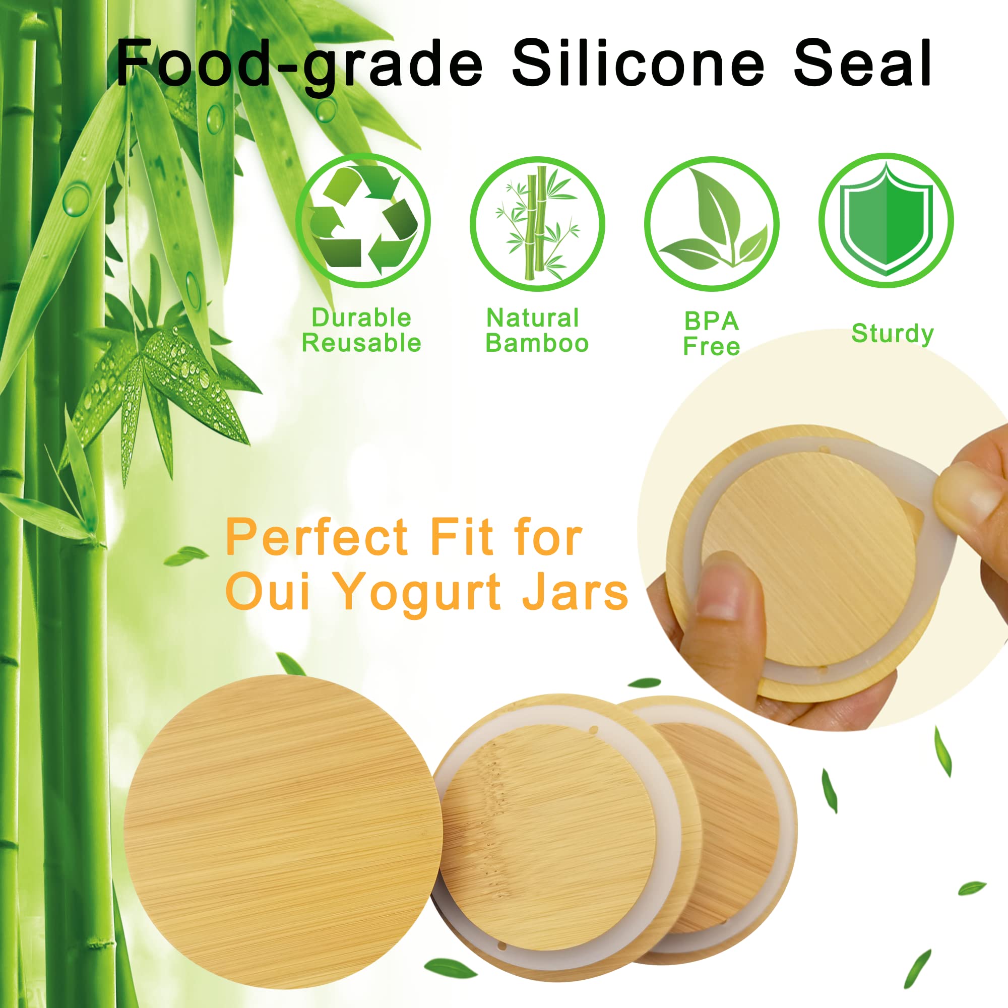 Oui Yogurt Jar Lids - 8 Pack Oui Yogurt Bamboo Jar Lids Set, Reusable Oui Lids Natural Bamboo Lids For Oui Yogurt Jars With Labe