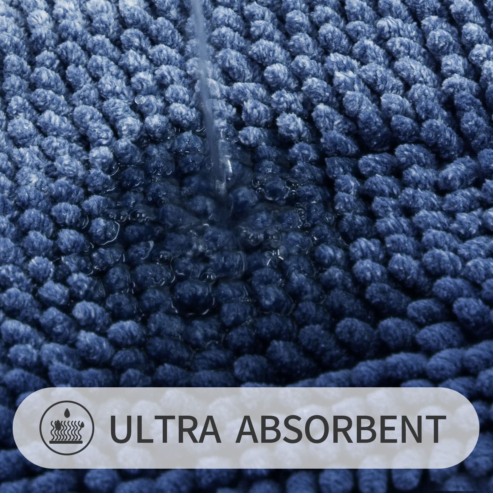 Gibelle Blue Bathroom Rugs, Luxury Chenille Bath Mat, Small Non Slip Shower Rug And Bath Room Floor Mats, Machine Washable, Quic