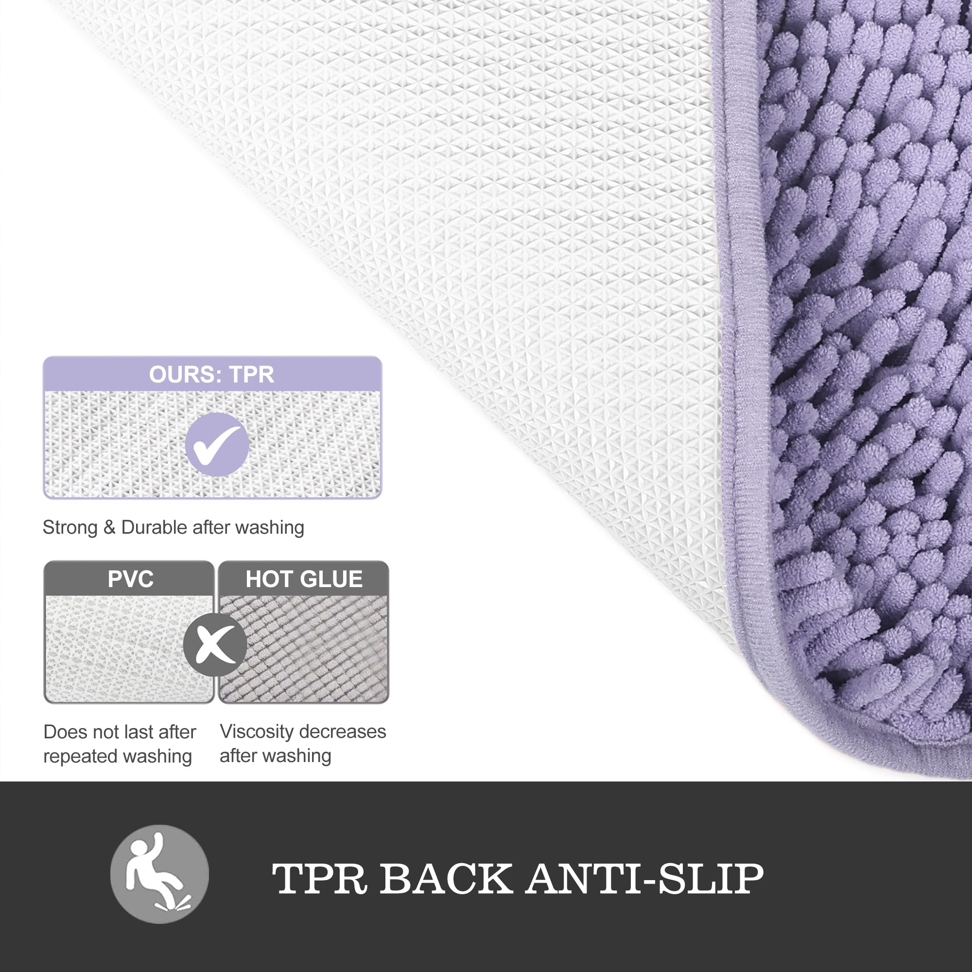 Yeaban Lavender Bathroom Rugs Sets 2 Piece - Thick Chenille Bath Mats | Absorbent And Washable Bath Rug Non-Slip, Plush And Soft