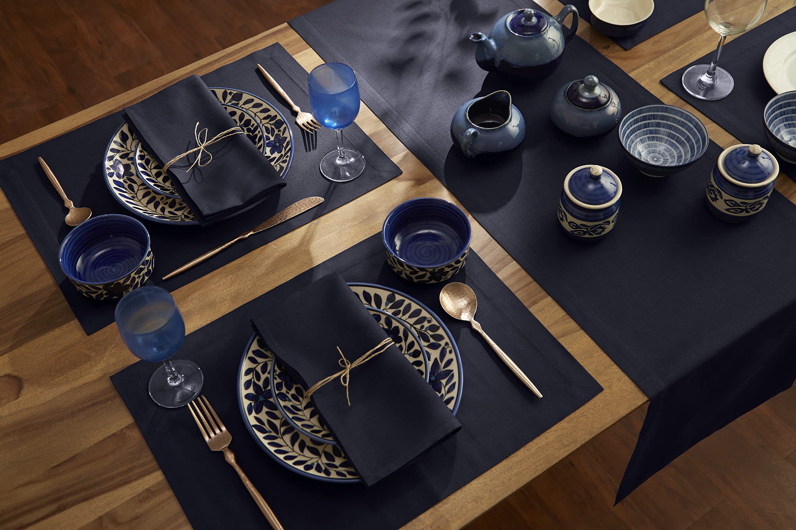 Solino Home Dinner Napkins 20 X 20 Inch - Dru Cotton Linen Navy Cloth Napkins Set Of 4 For Spring, Easter - Handcrafted And Mach