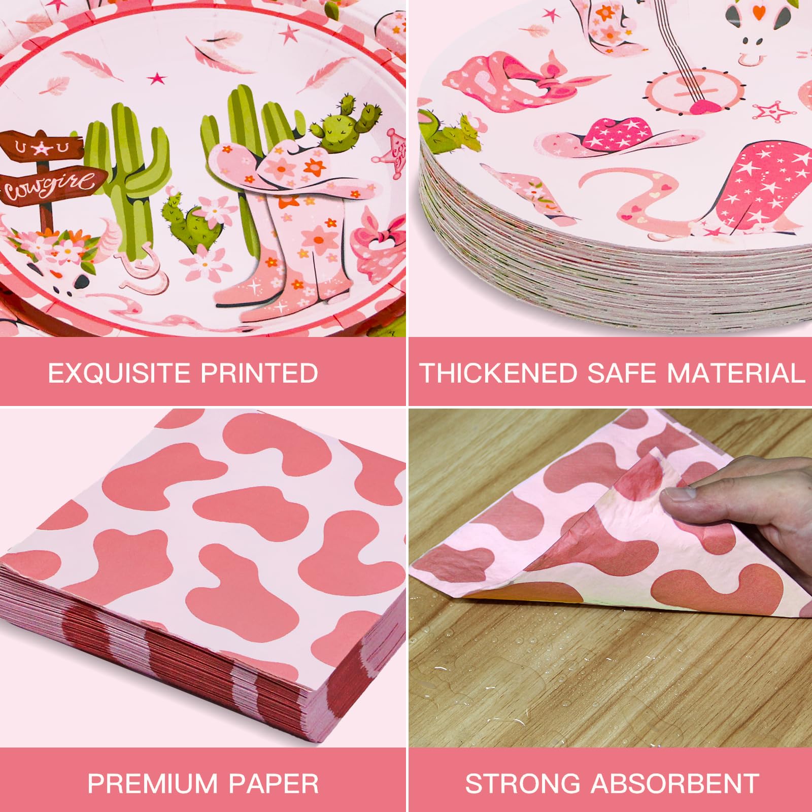 180Pcs Cowgirl Party Supplies Serve 60, Western Party Paper Plates And Napkins Set For Pink Cowgirl Rodeo Birthday Bachelorette