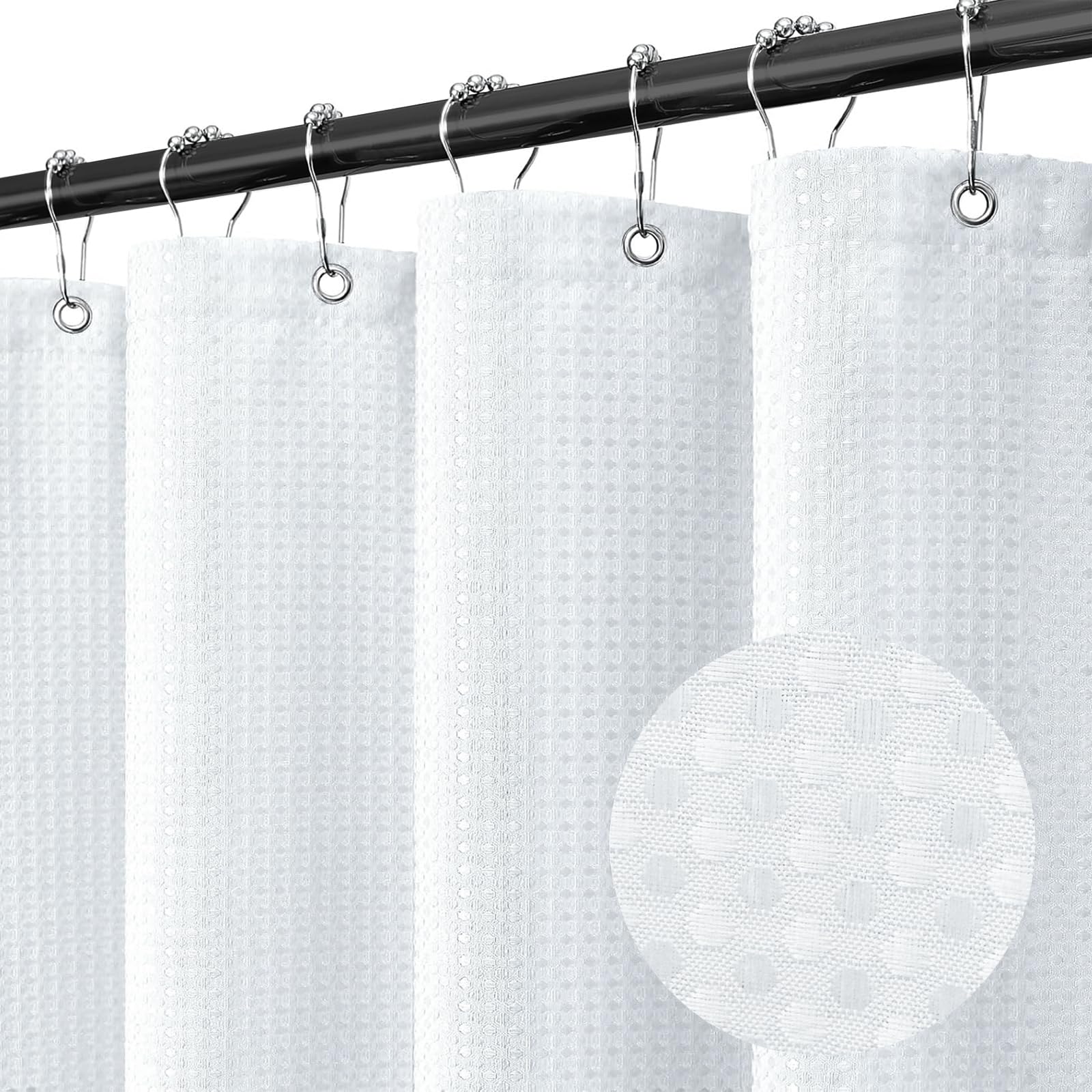 Final Friday White Shower Curtain Fabric, Waffle Shower Curtains For Bathroom, Hotel Luxury Cloth Bath Curtain Boho Bathroom Dec