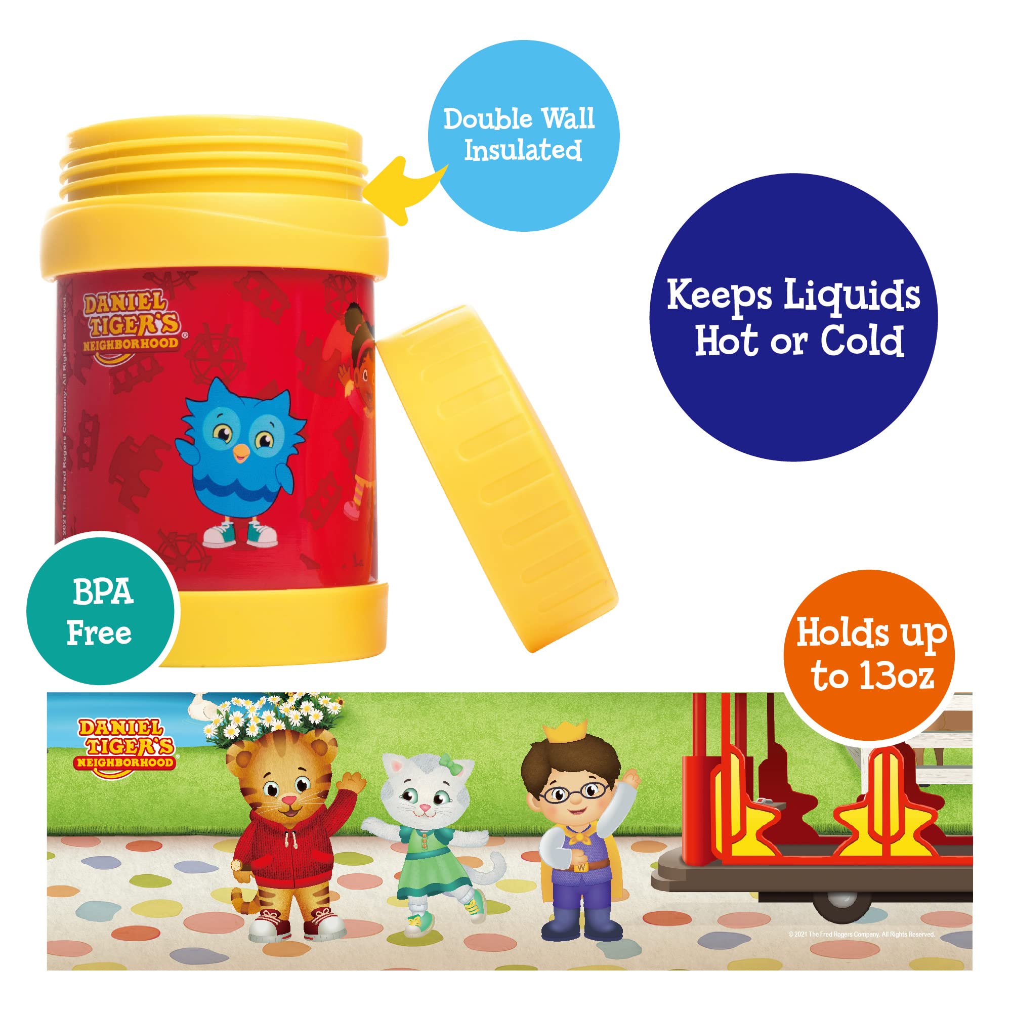 Daniel Tiger Stainless Steel 13Oz Insulated Lunch Jar For Kids, Large Leak-Proof Storage Container Keeps Food, Soups, Liquids Ho