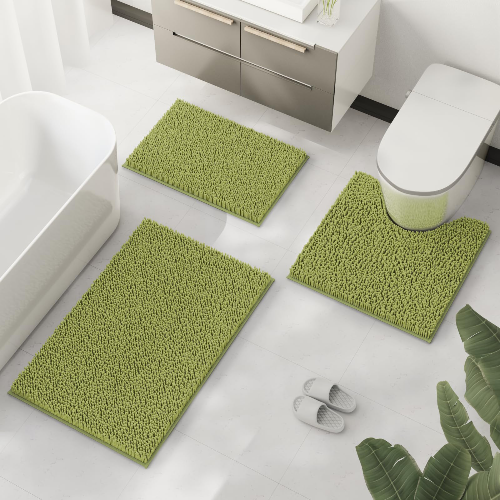 Bathroom Rugs Sets 3 Pieces, Chenille Bathmat, Bathroom Mats Set, Ultra Soft Bath Rug, And Absorbent Bathroom Sets, Machine Wash