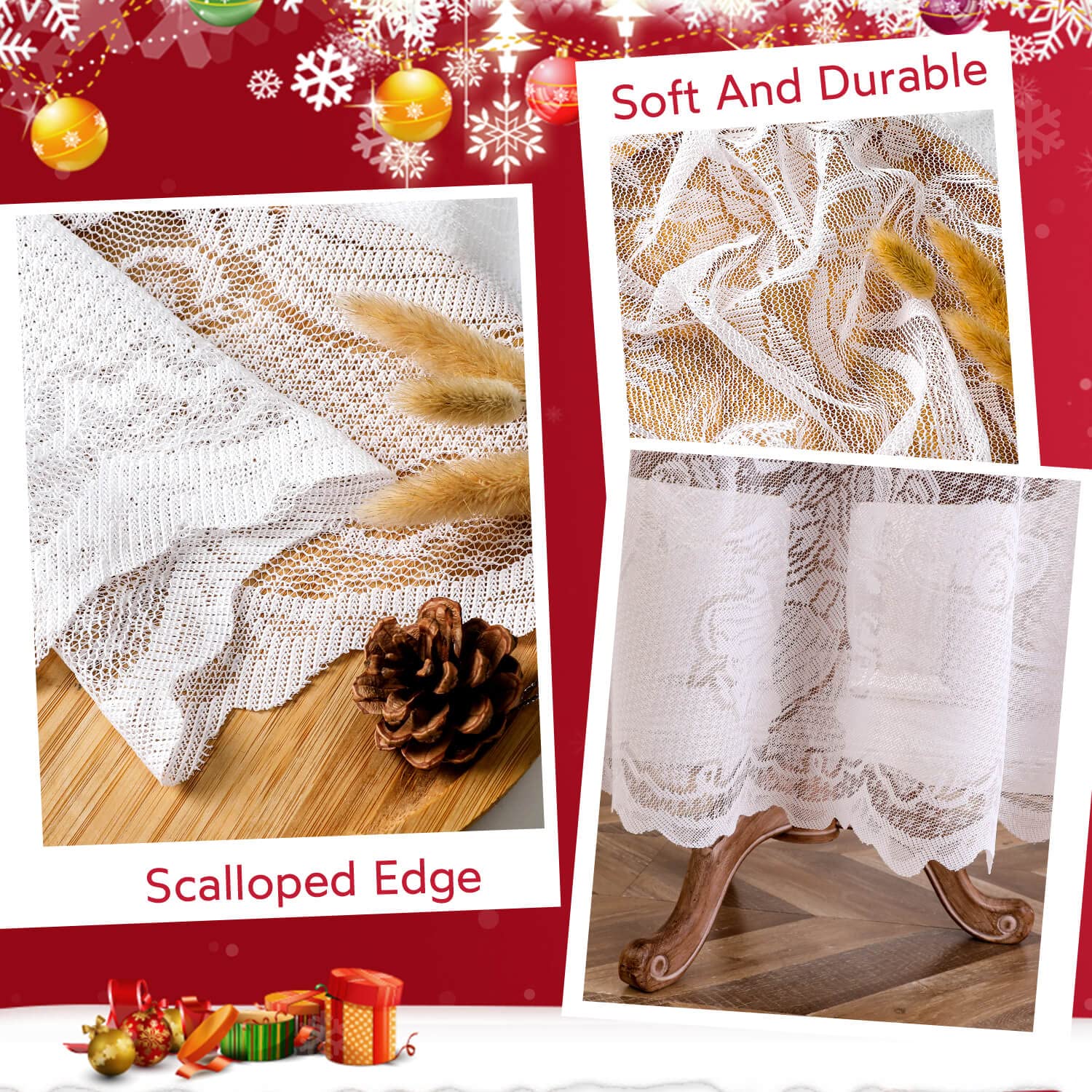 Wubodti Christmas White Lace Rectangular Tablecloths Angel Pattern Floral Embroidered Table Linens For Baby Showers Wedding Part