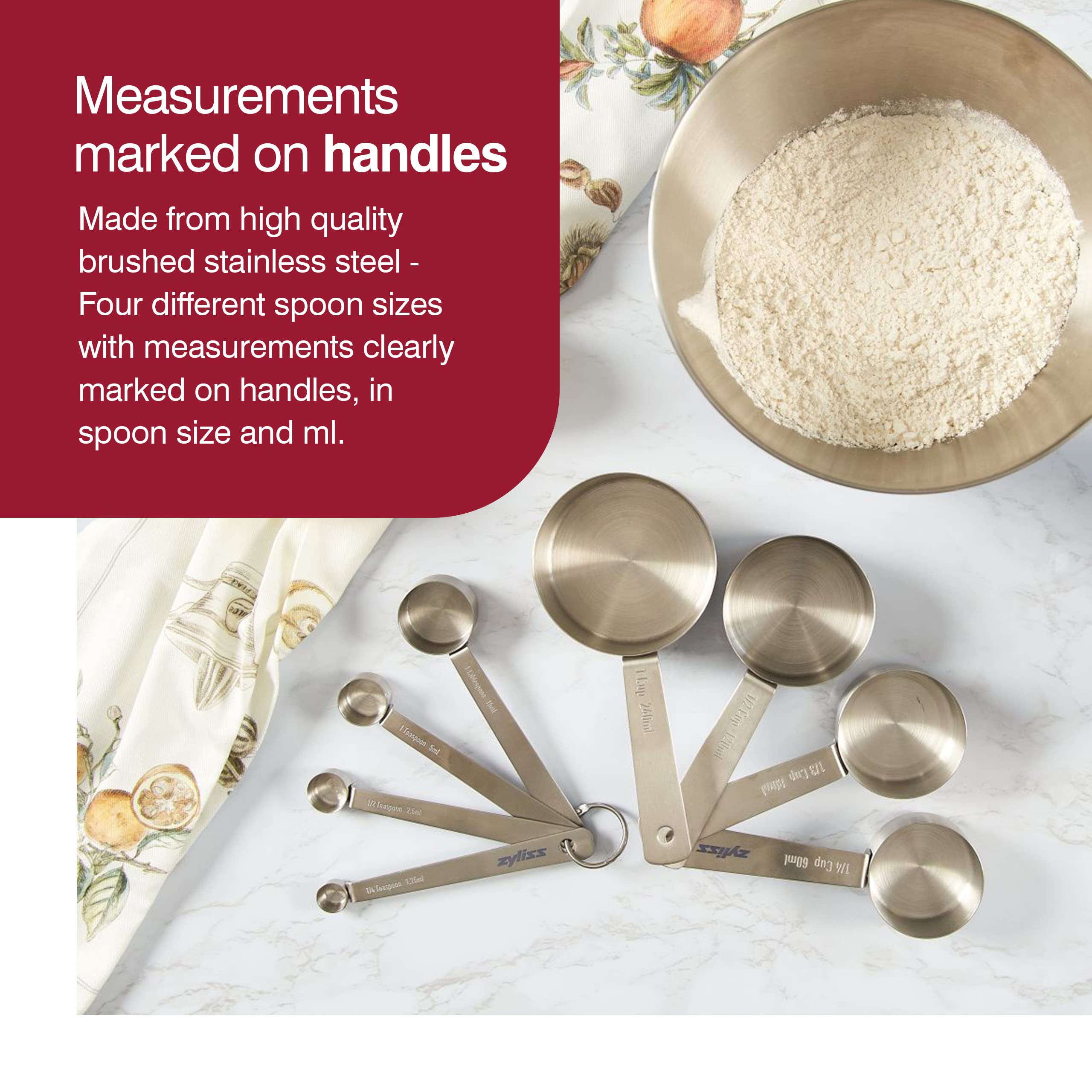 Zyliss Premium Stainless Steel Measuring Spoons - Stainless Steel Measuring Spoon Set - Dry Ingredient Nesting Measuring Spoons