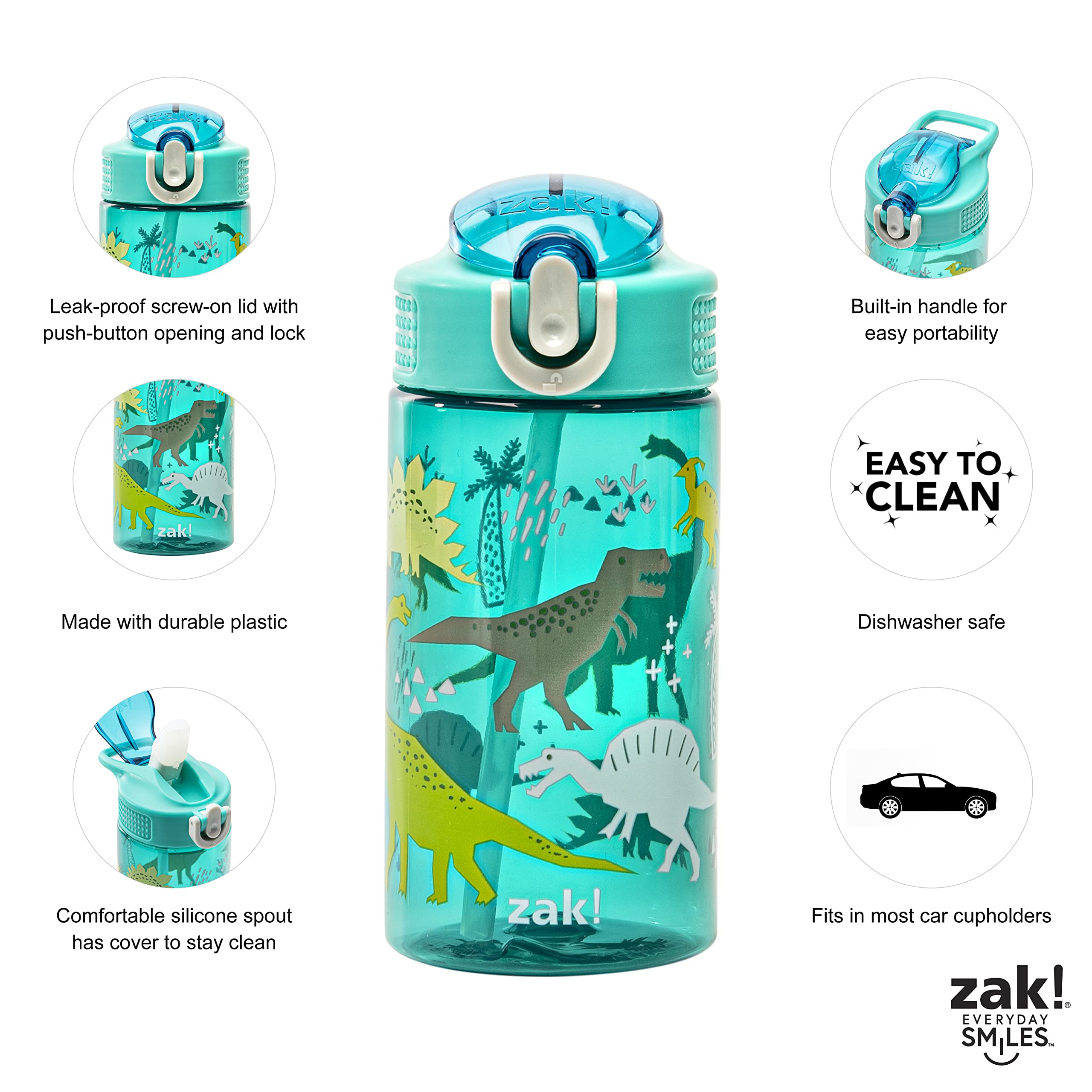 Zak Designs Kids Water Bottle For School Or Travel, 16Oz Durable Plastic Water Bottle With Straw, Handle, And Leak-Proof, Pop-Up