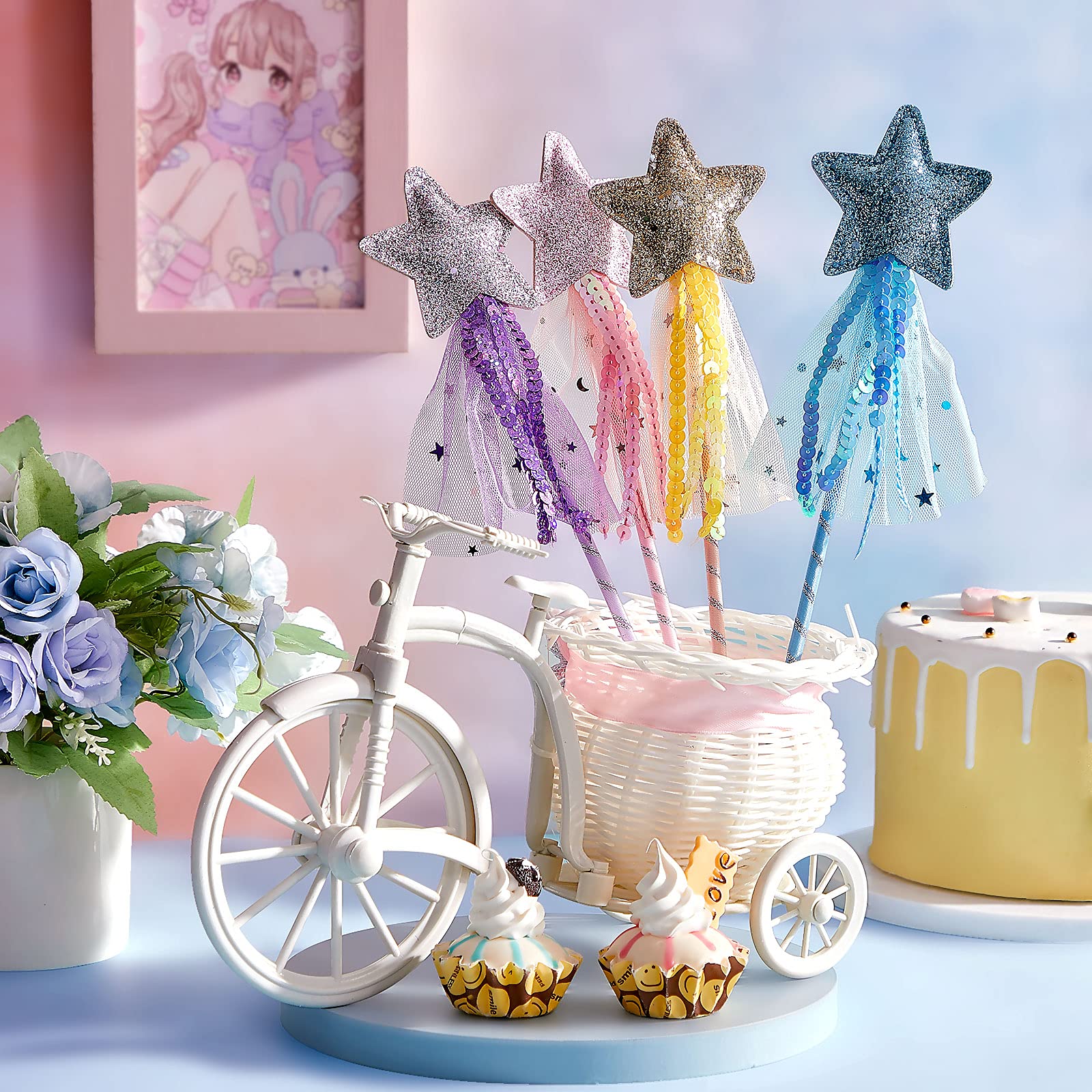 Skylety 16 Pcs Fairy Wands Star Glitter Wand Princess Wands For Girls Kids Princess Party Favors Angel Wand Sticks With Ribbon C