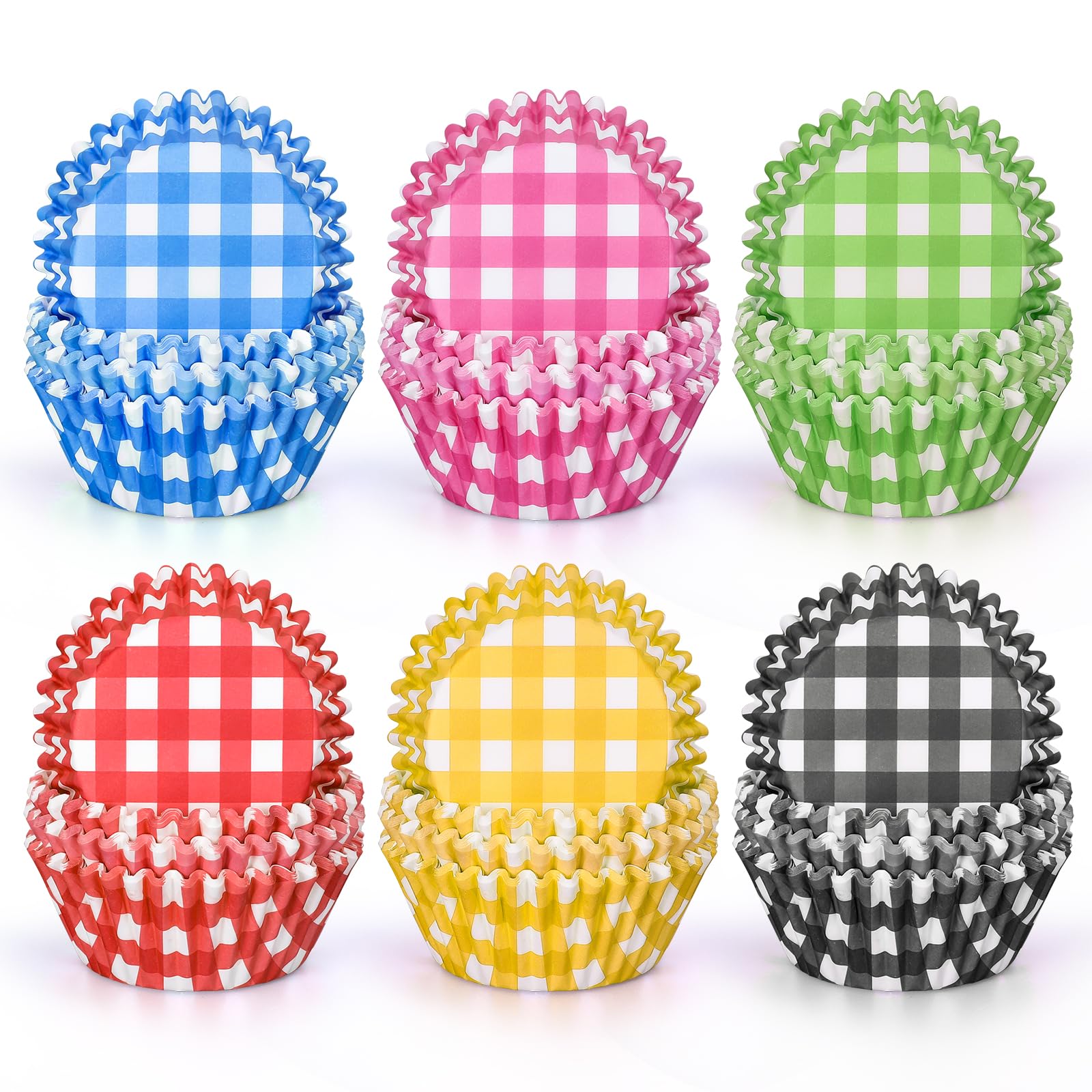 Whaline 600Pcs Buffalo Plaid Cupcake Liners Colorful Gingham Cupcake Wrappers Checkered Baking Cups Muffin Baking Liners For Bab