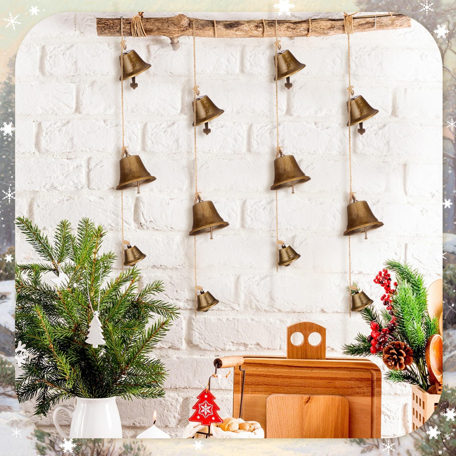 Zonon 5.91 ft Christmas Bronze Jingle Bells Hanging String Vintage Jingle Bell Decorative Craft Bell Garland on String Metal Gol