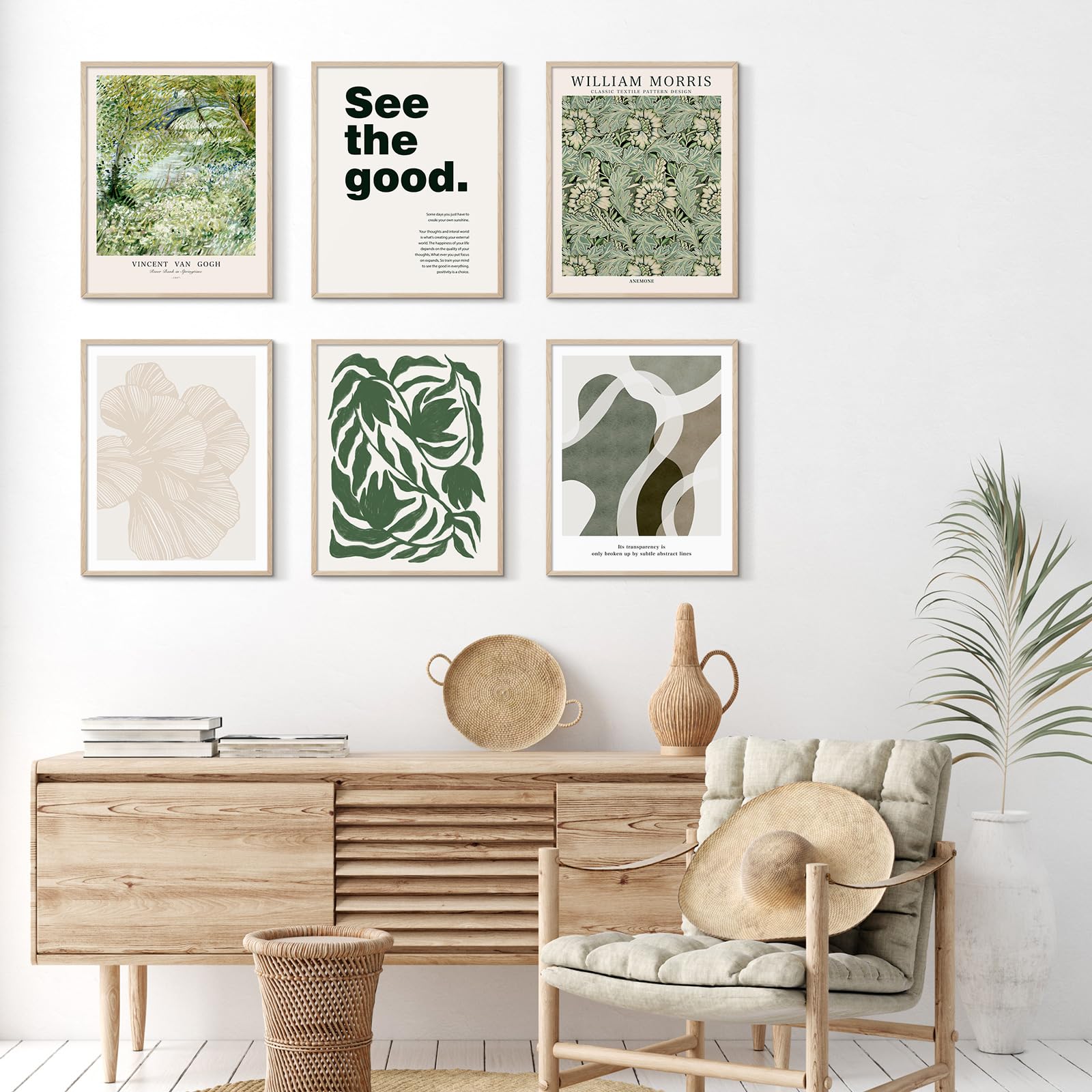Habseligkeit Green Wall Art Prints, Retro Wall Decors For Room Aesthtic, Abstract Posters For Bedroom Decor Aesthetic Unframed,