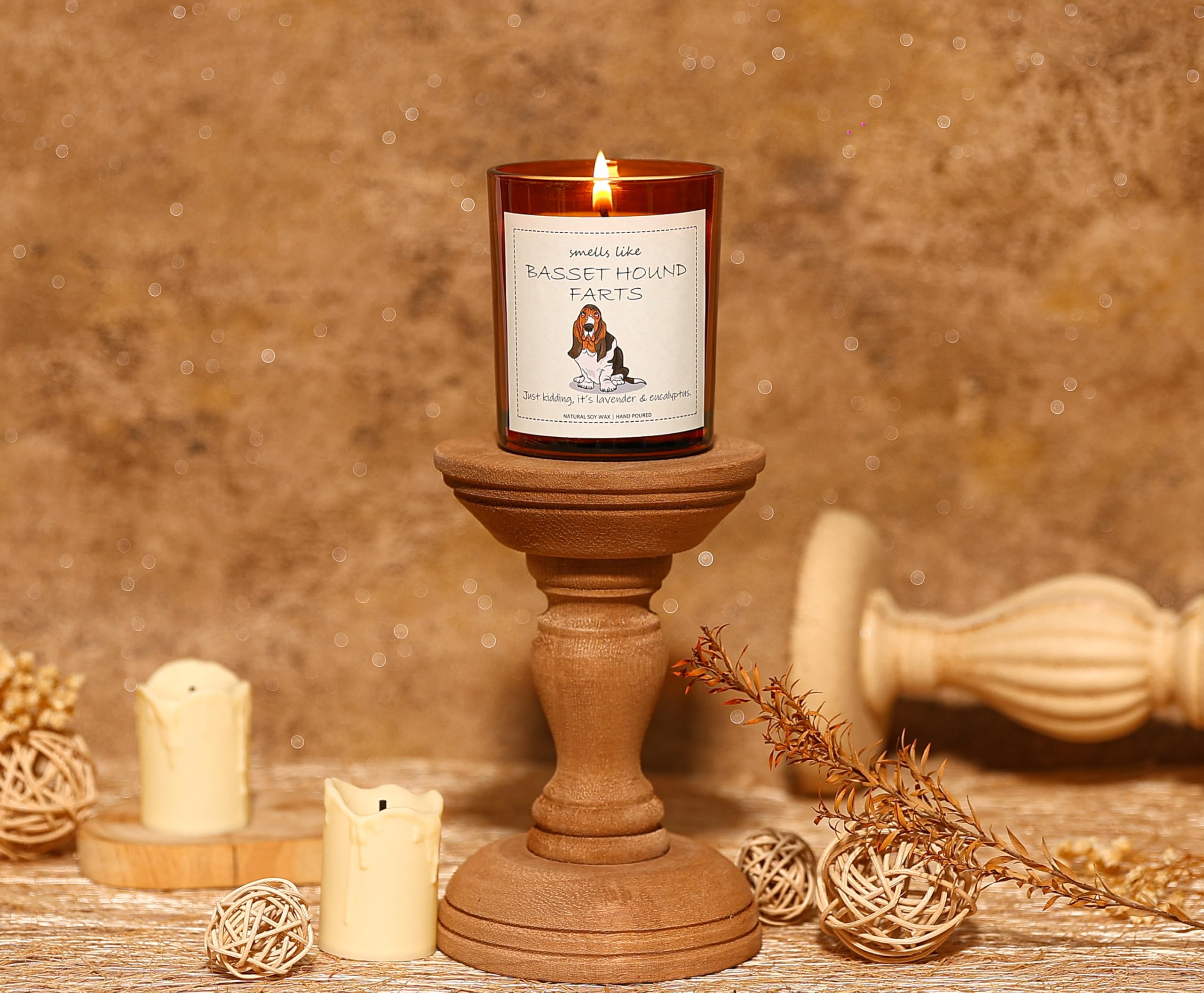 Basset Hound Gifts, Basset Hound Decor, Dog Mom Gifts, Dog Farts Candle - Lavender & Eucalyptus, Crafted by Natural Soy Wax & Na