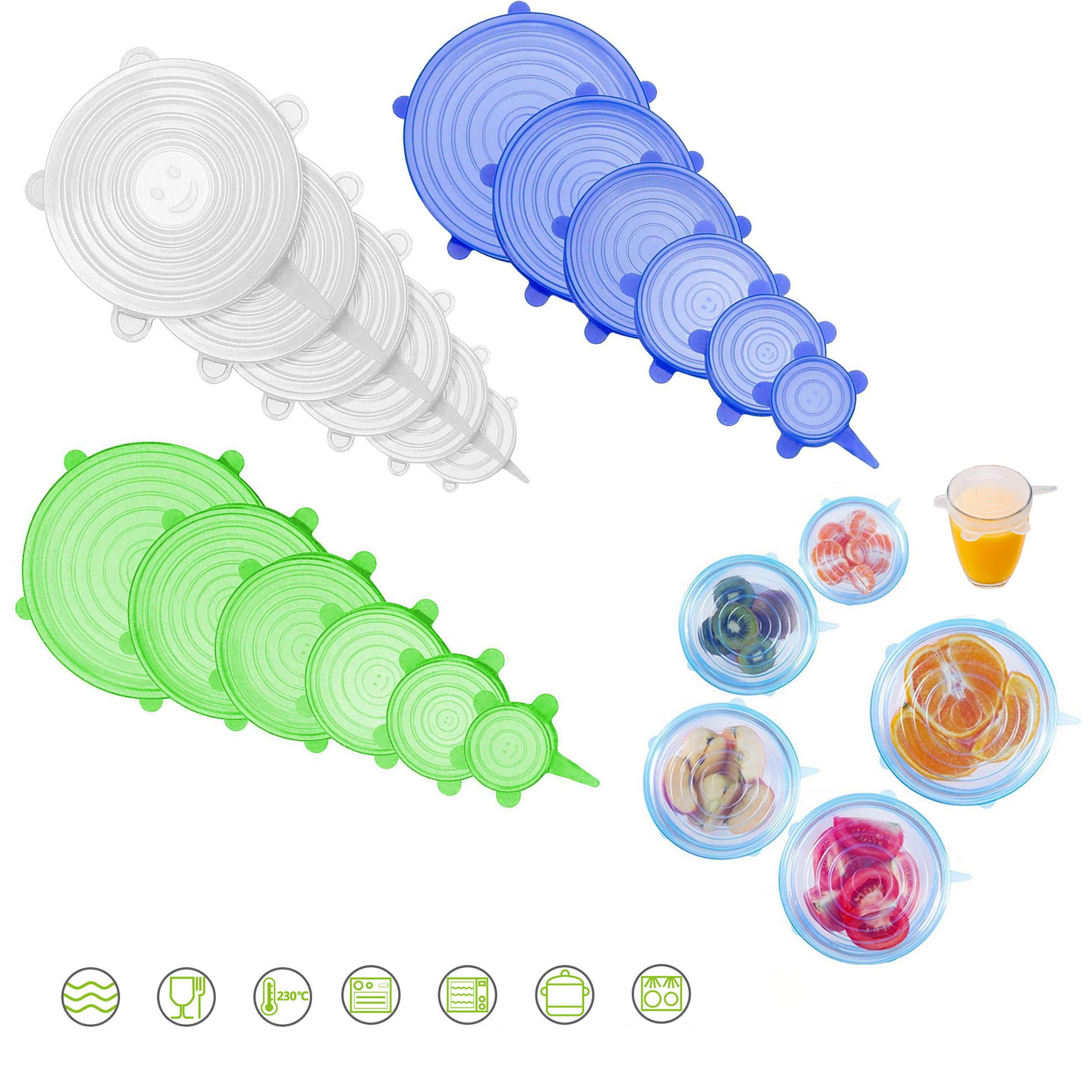 18pcs Silicone Stretch Lid Food Cup Bowl Cover Reusable Mug Jar Lid FoodSaver Fit for Dishwasher Microwave Freezer Durable Food