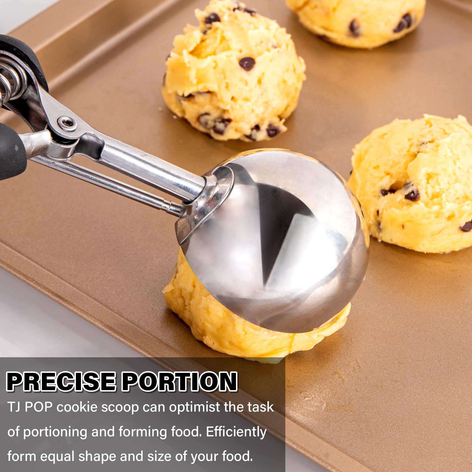 Cookie Scoop 4 Tbsp, Tj Pop Professional Stainless Steel Ice Cream Scoop 60 Mm, Soft Grips, Quick Trigger Release, 60 Ml