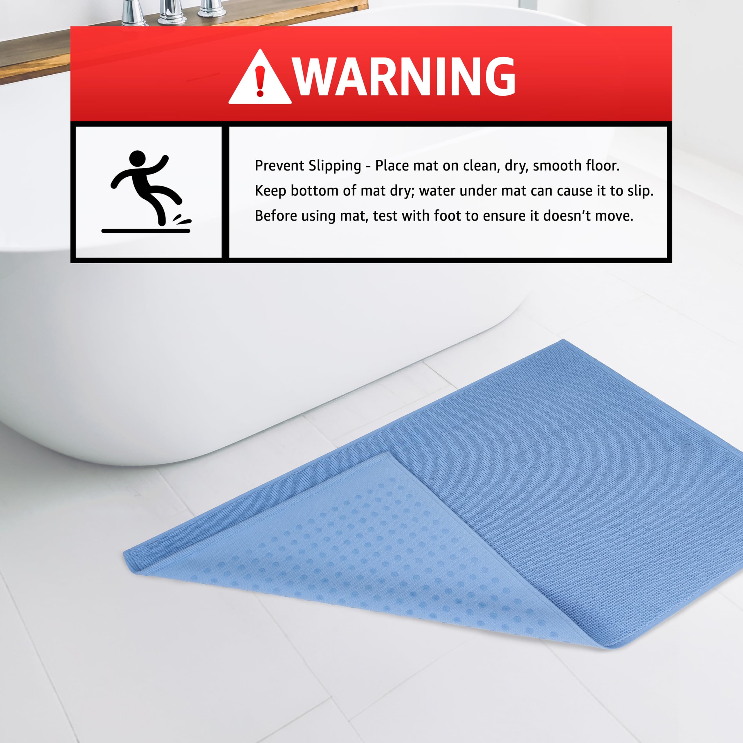 American Soft Linen Bath Rug, 17 In 24 In 100% Cotton Bath Mats Rugs For Bathroom, Non Slip Washable Shaggy Form Area Rugs, Sky