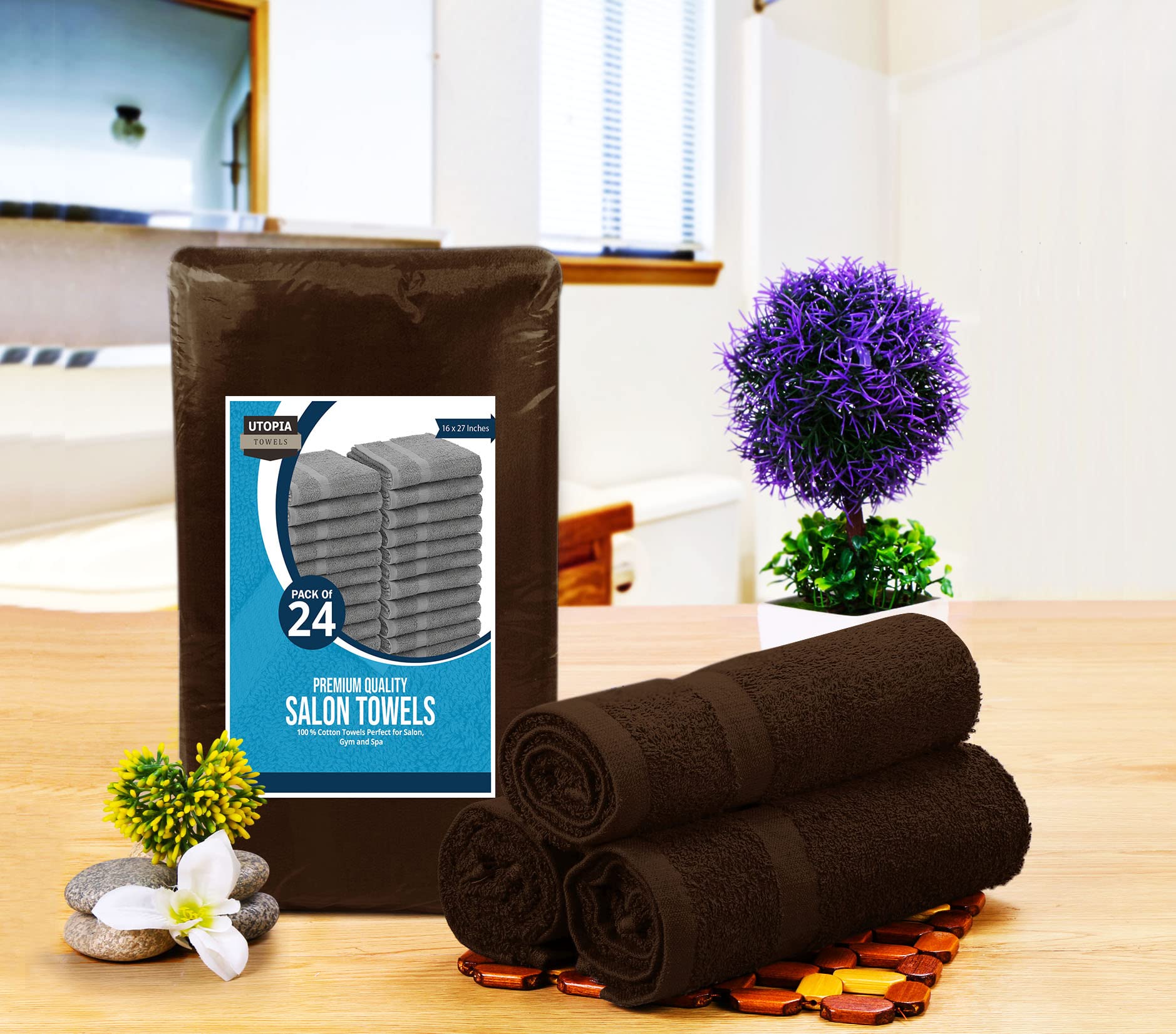 Utopia Towels - Salon Towel, Pack of 24 (Not Bleach Proof, 16 x 27 Inches) Highly Absorbent Cotton Towels for Hand, Gym, Beauty,