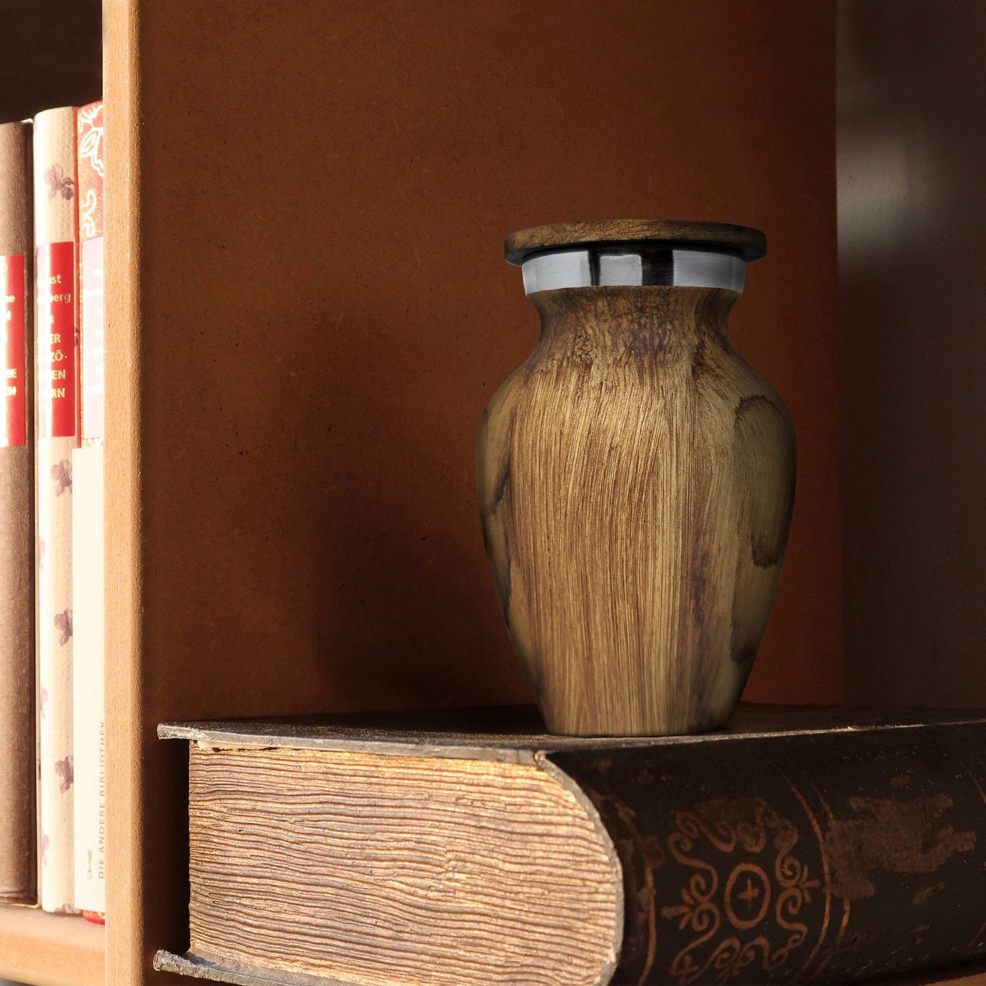 4 Pack Small Keepsake Urn for Human Ashes | Metal Wooden Oak Style | Mini Little Memorial Ash Container | Perfect Compact Tribut