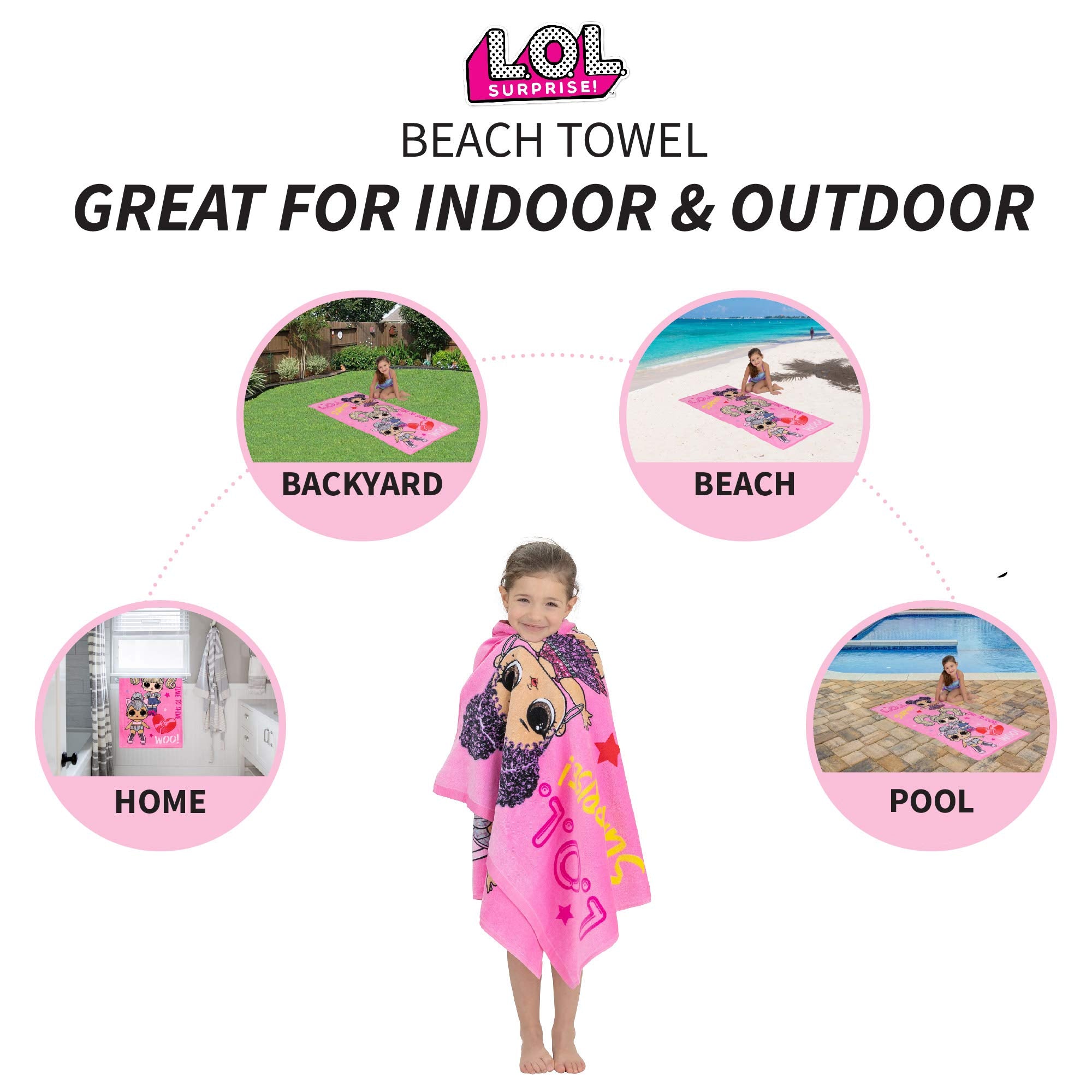 Franco Kids Super Soft Cotton Bath/Pool/Beach Towel  58 in x 28 in  LOL Surprise