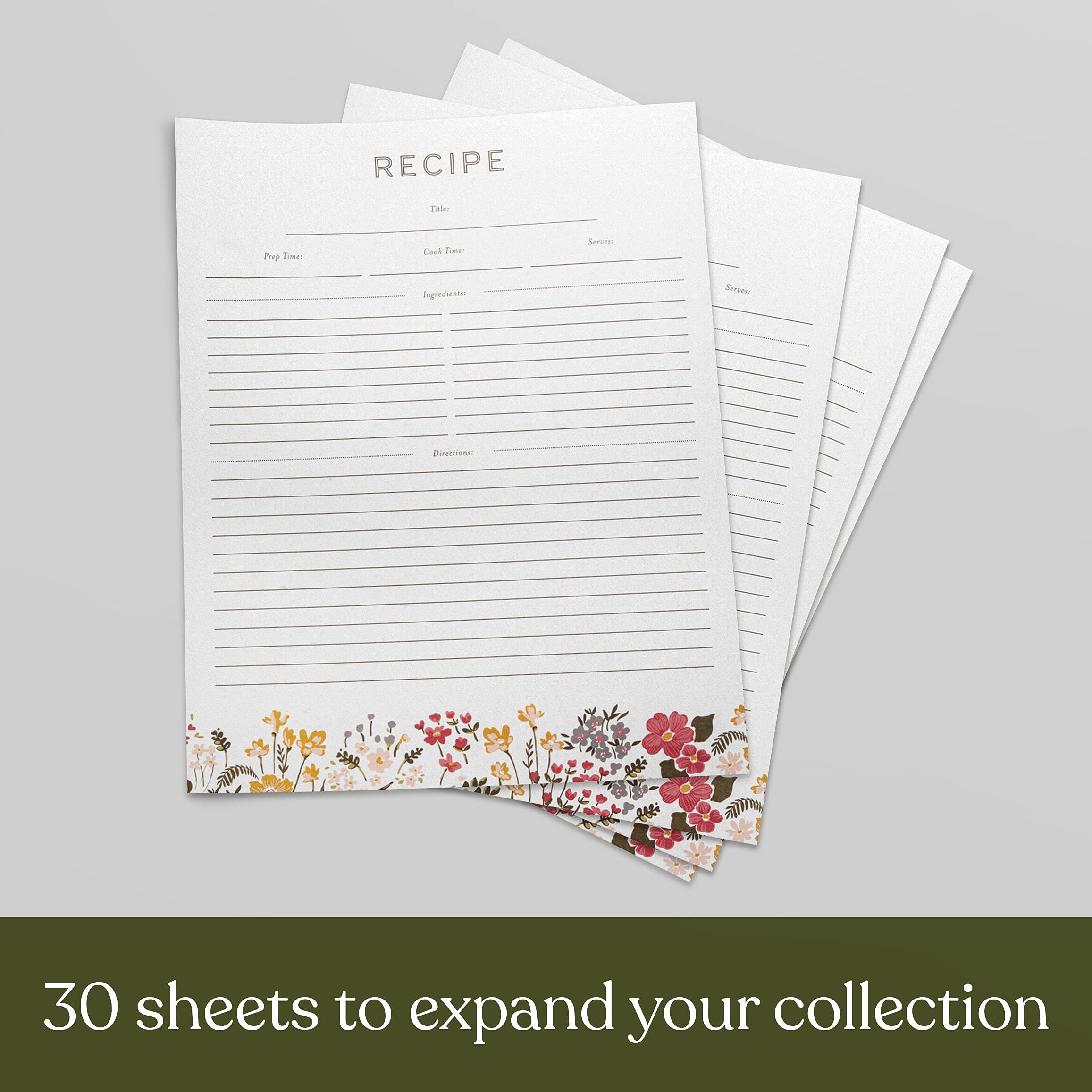Recipe Binder Protective Sleeves and Printed Paper 8.5'' x 11'' Expansion Pack (Midnight Floral)