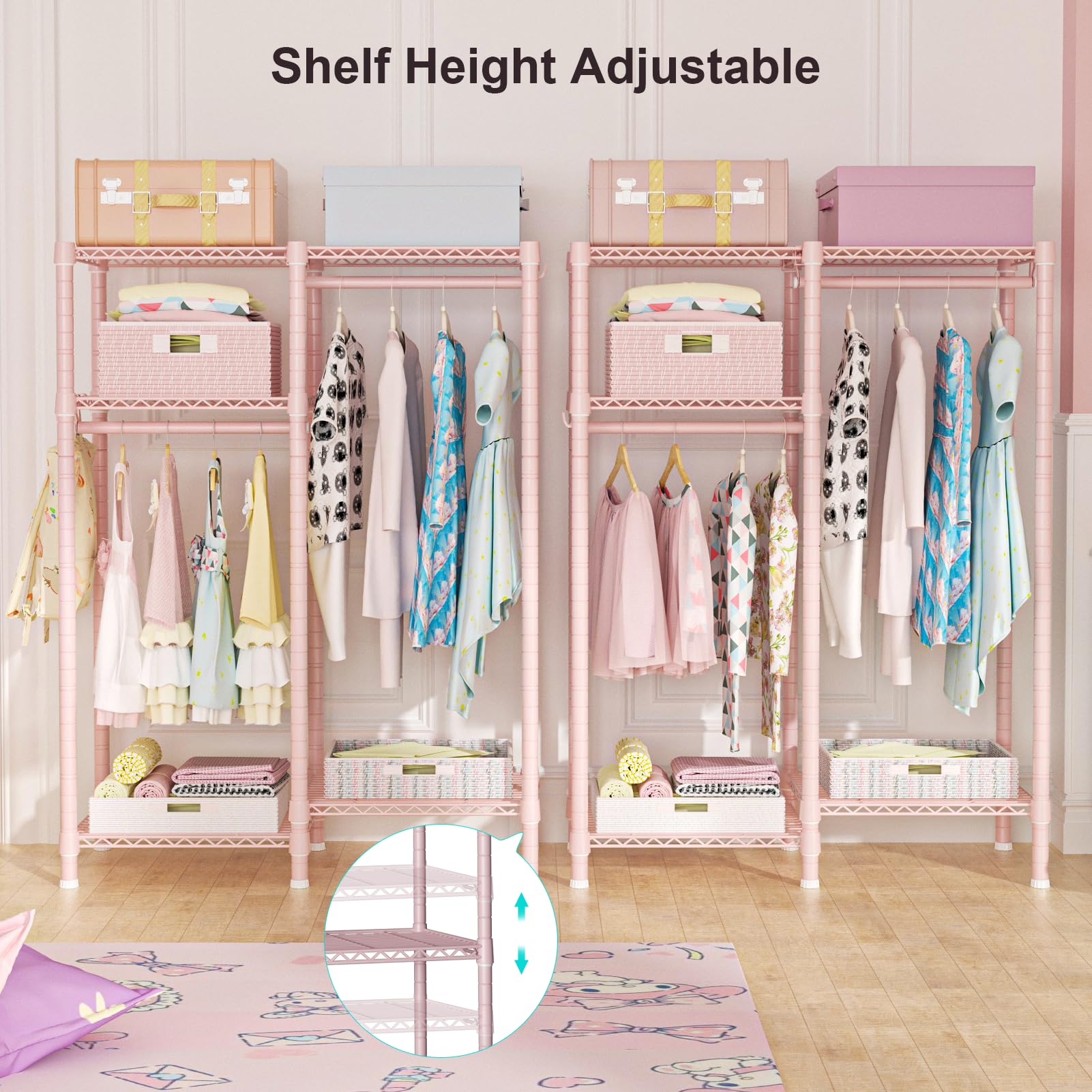 Ulif F1 Clothes Rack For Kids, Baby, Students, And Children'S Room, 4 Tiers Portable Metal Closet Clothing Rack, Small Garment R