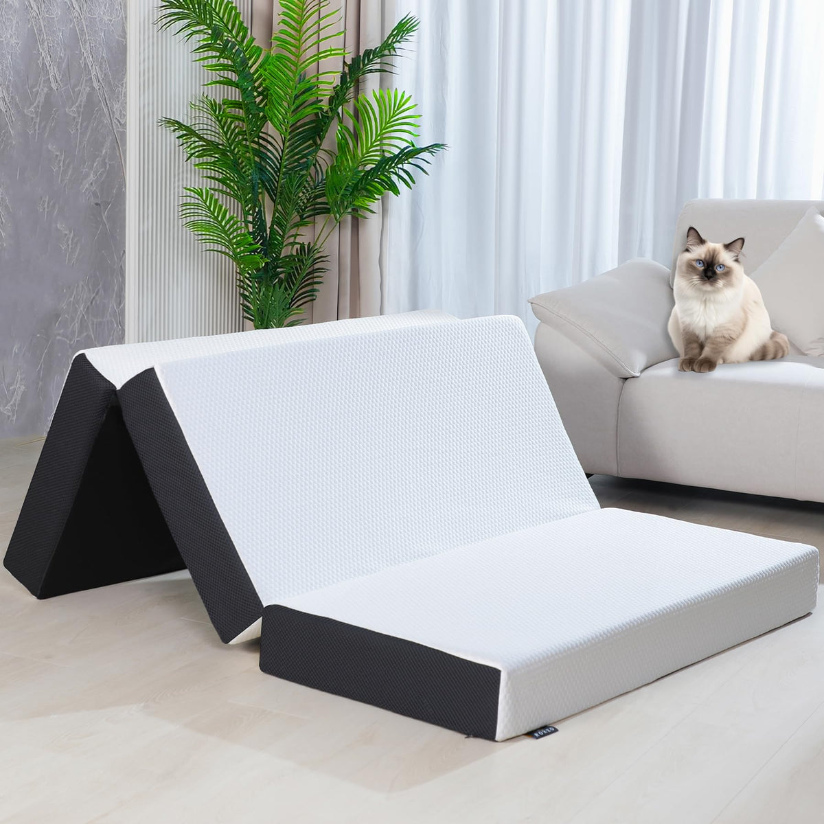 Folding Mattress, 6 Inch Single Tri-Folding Memory Form Mattress,Portable Trifold Mattress Topper With Washable Cover, Non-Slip