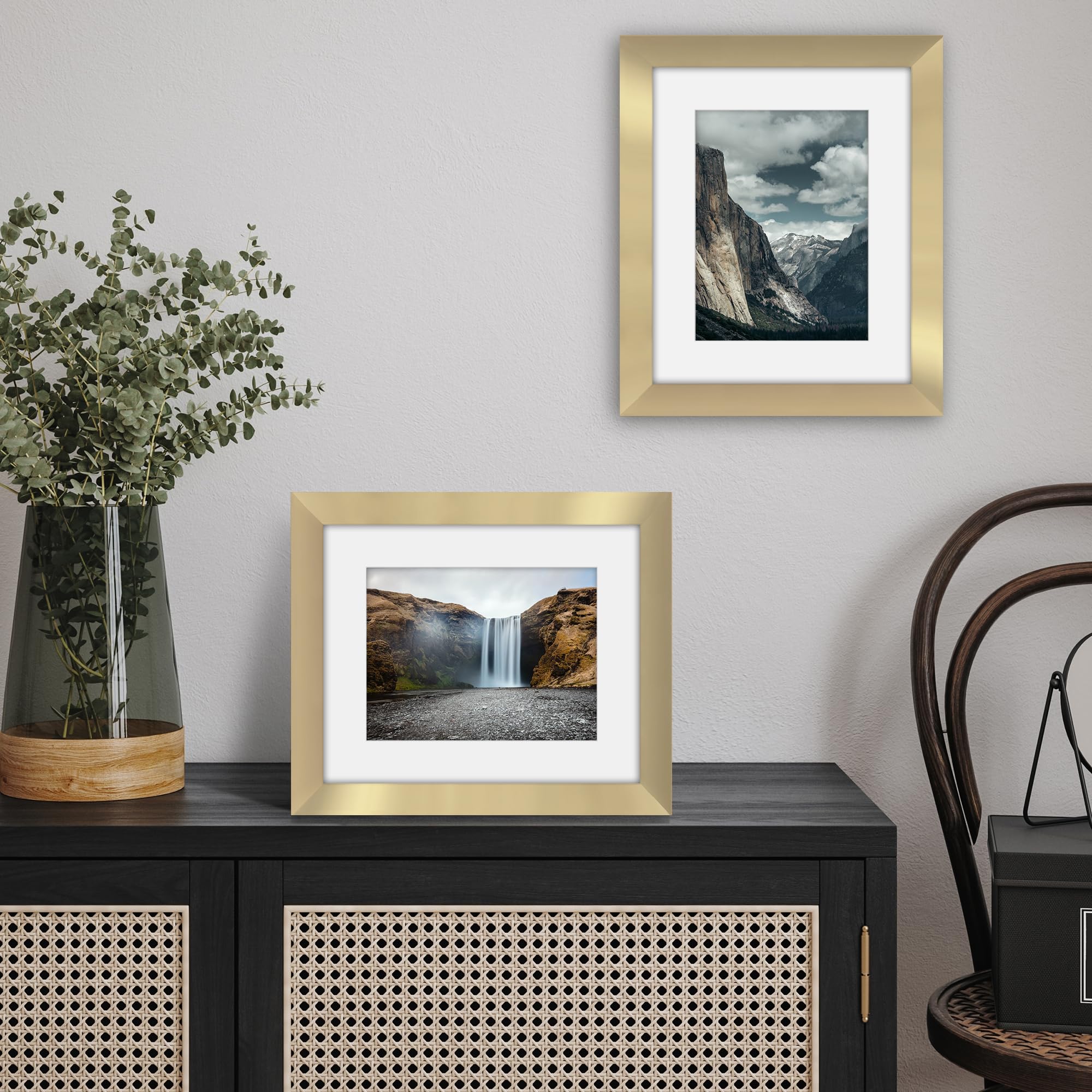 Americanflat 9x11 Picture Frame with Shatter-Resistant Glass - Use as 6x8 Frame with Mat or Display 9x11 Photo Without Mat - Hud