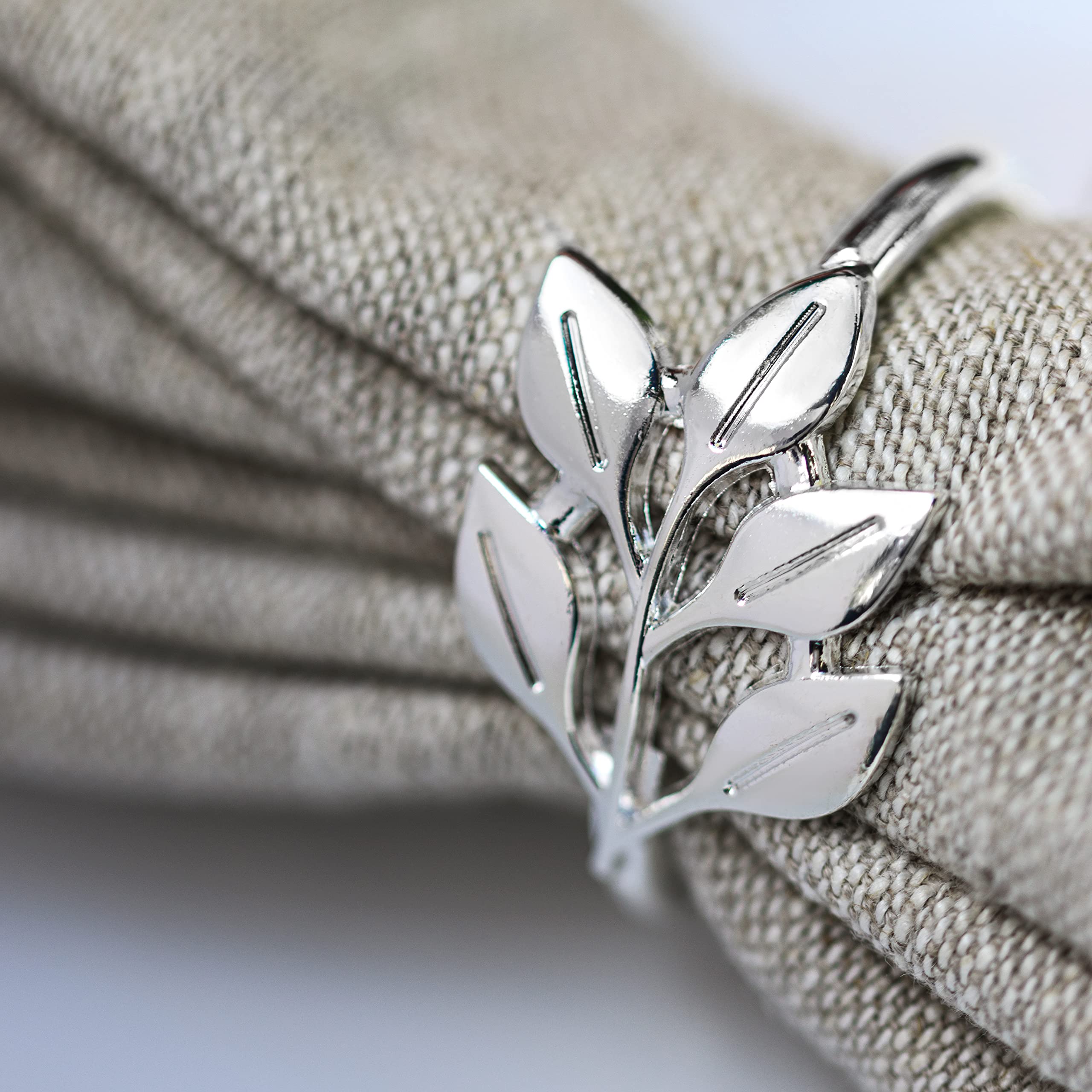 Silver Leaf Napkin Rings Set Of 20 Pcs - Home Decor For Cloth Napkins - Stylish Silver Napkin Holder - Kitchen Decor And Wedding