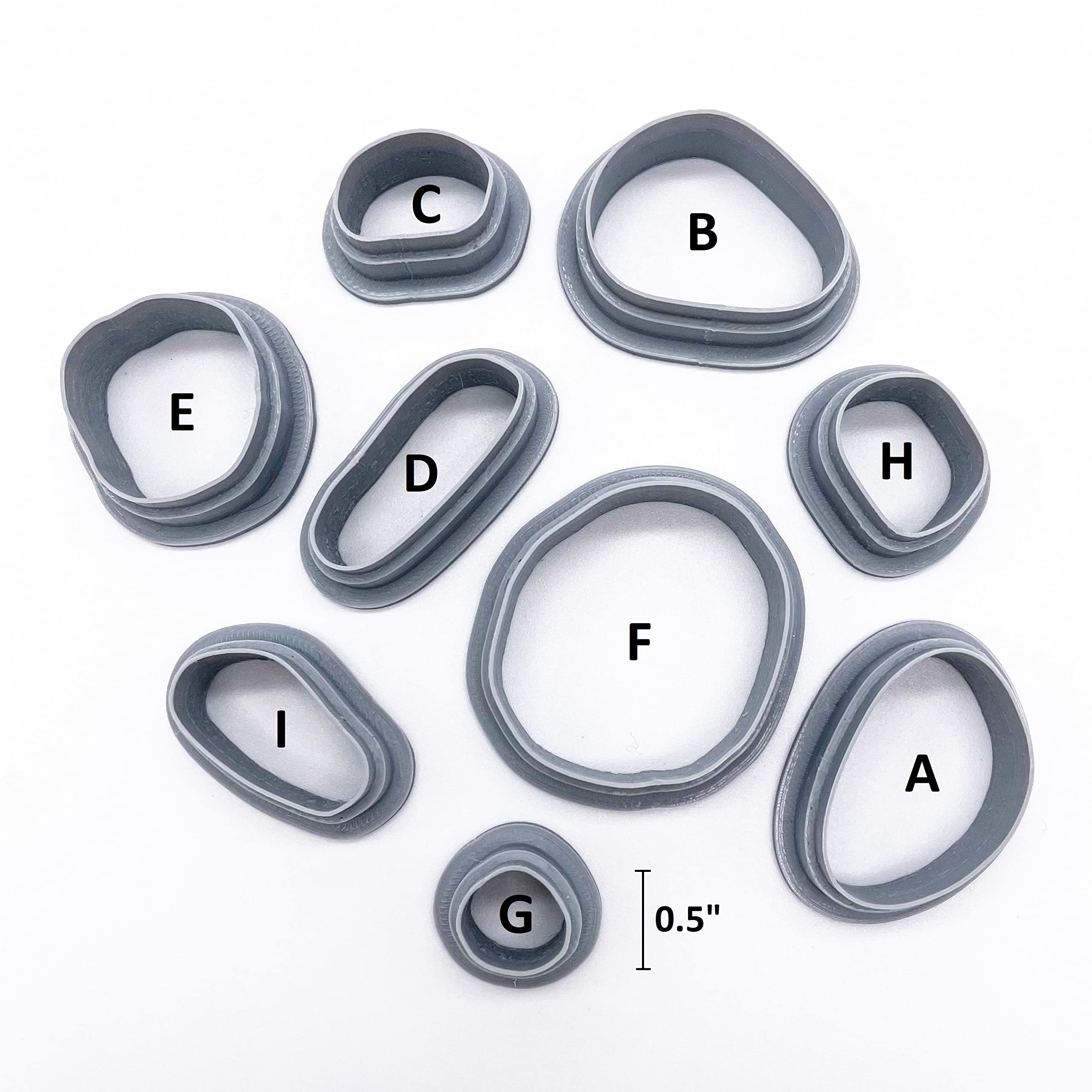Polymer Clay Cutters - The Clayful Co Pebble Pack Set Of 9 - Plastic Cutter For Making Jewelry And Earring Shapes