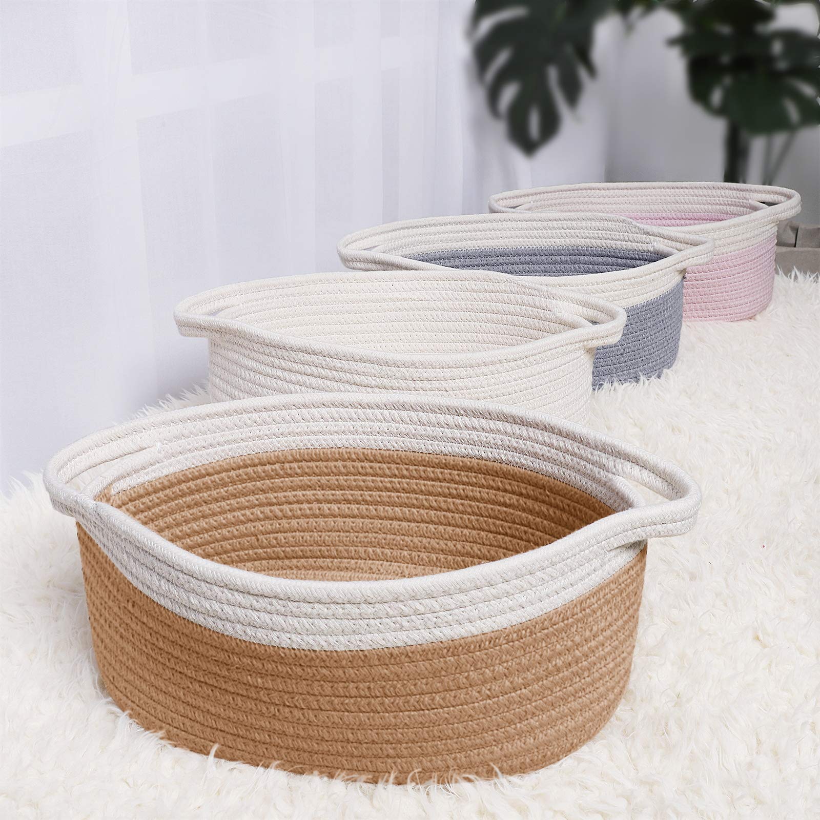 ABenkle Small Woven Basket  Pink Basket  Pink Baby Girl Gifts Basket  Baby Gifts for Newborn Girl  Shelf Storage Basket  Cute Rope Basket Chest Box  Empty Gift Basket  Decorative Basket Nursery