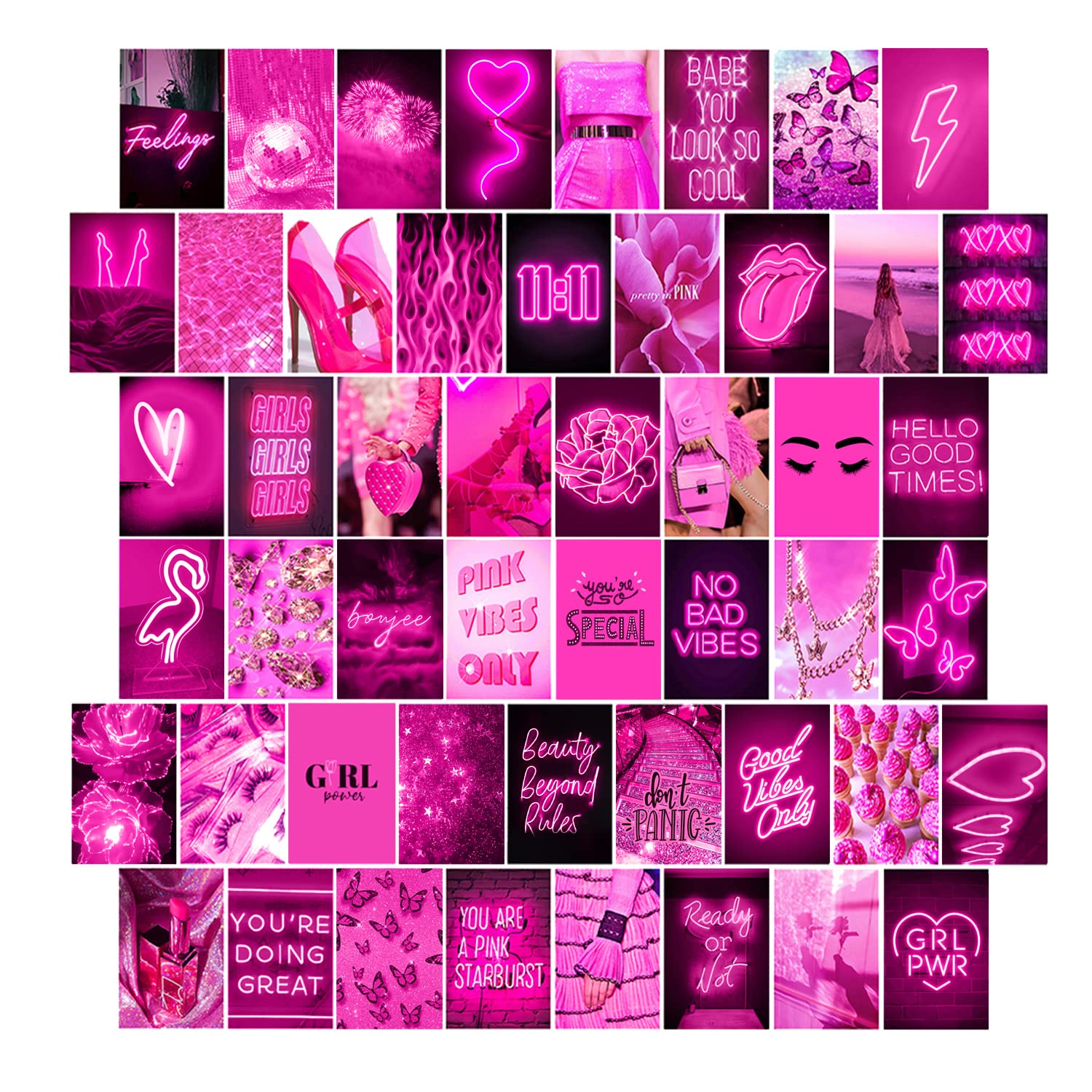 Woonkit Pink Wall Collage Kit, Pink Neon, Hot Pink Room Decor, Bedroom Decor For Teen Girls, Pink Room Decor Aesthetic, Pink Pos