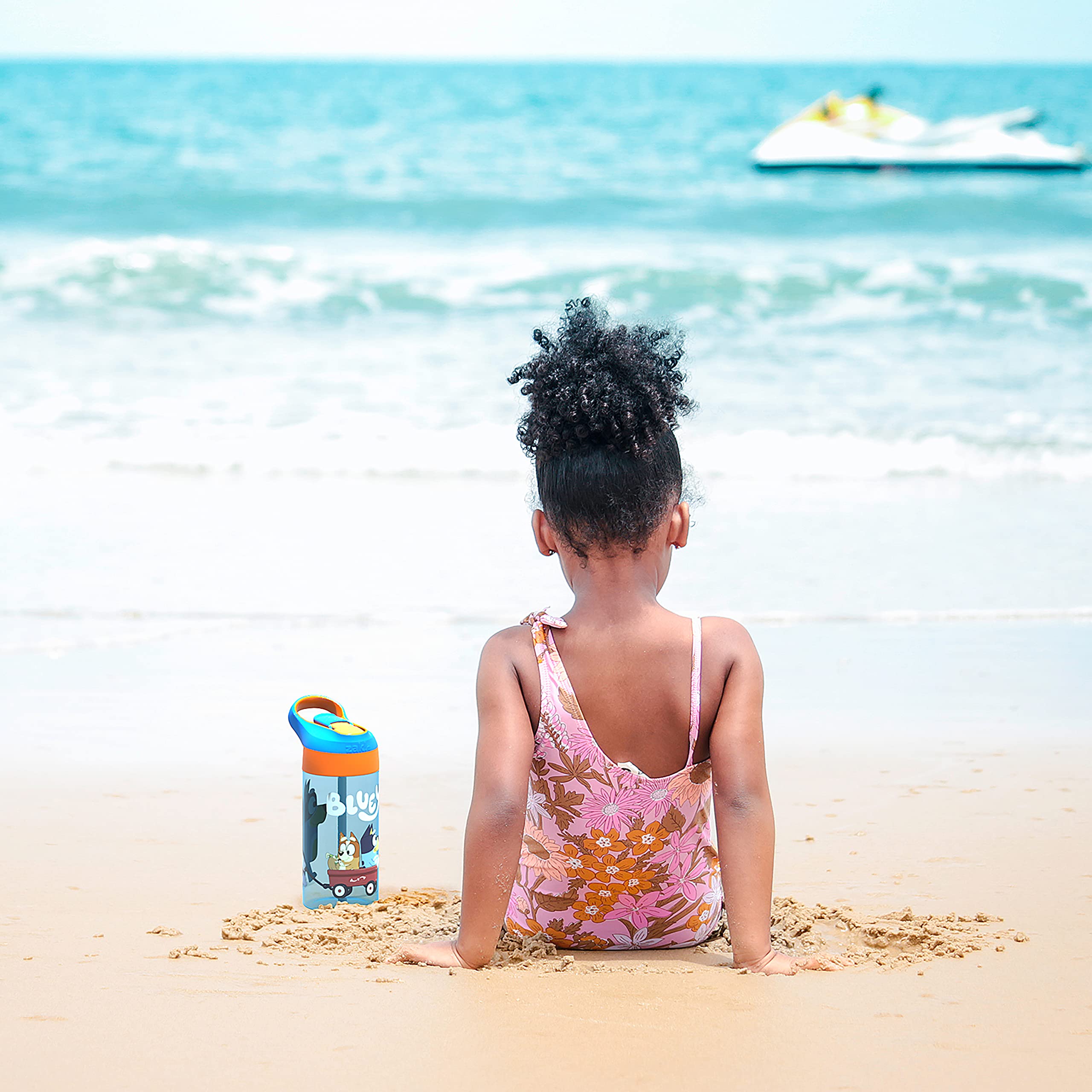 Zak Designs 17.5 oz Riverside Bluey Kids Water Bottle with Straw and Built in Carrying Loop Made of Durable Plastic  Leak-Proof Design for Travel  2PK Set