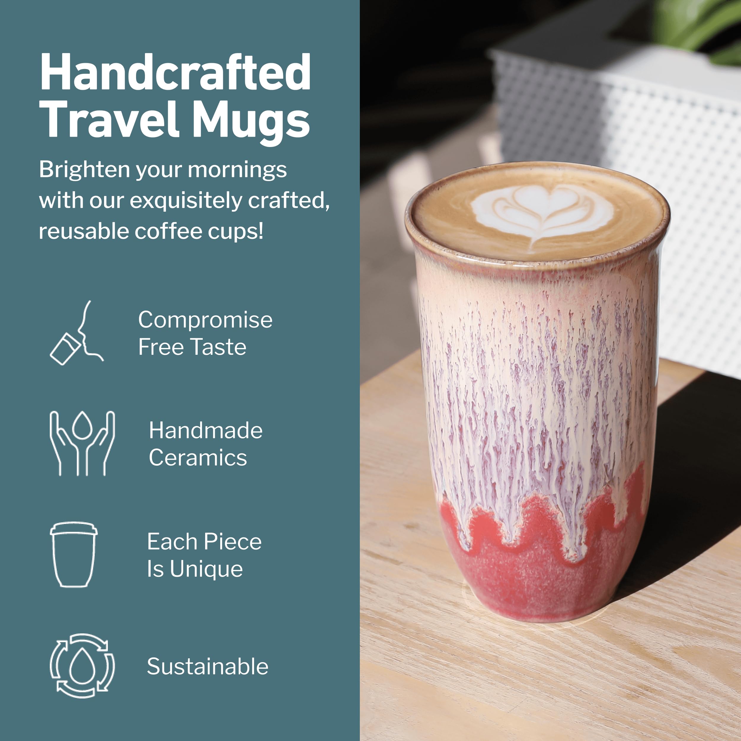 NOVA CERAMICS Travel Coffee Cup- Travel Coffee Tumbler - On the Go Coffee Mug - Microwave & Dishwasher Safe Green CoffeeTumbler