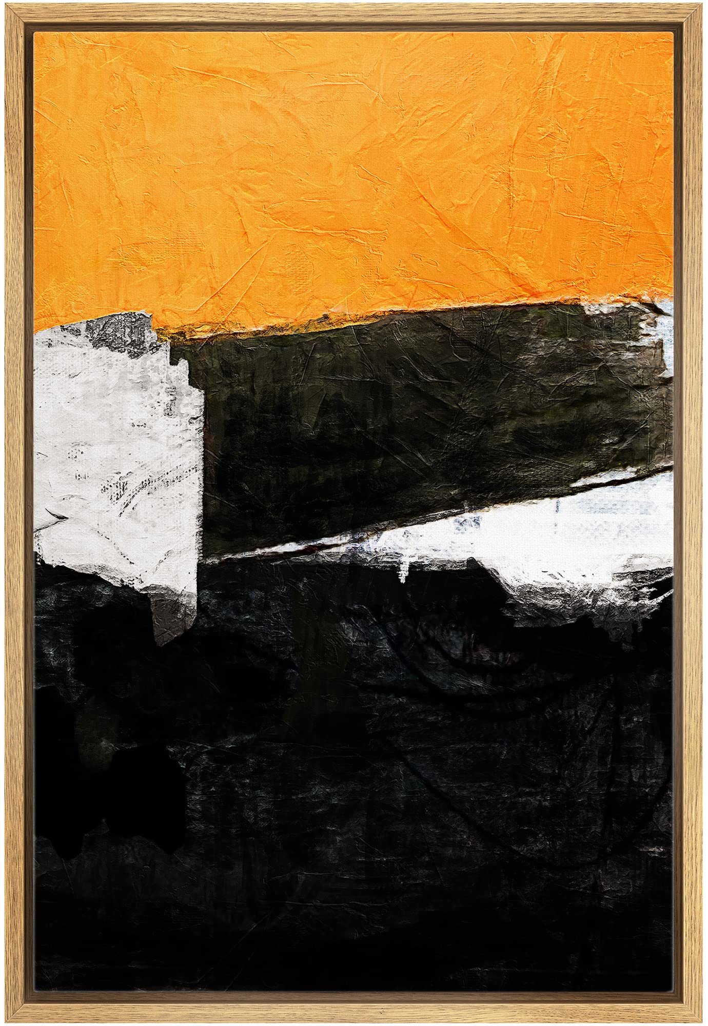 Ashbrook Framed Canvas Print Wall Art Orange Black White Paint Stroke Collage Abstract Shapes Illustrations Modern Art Contempor