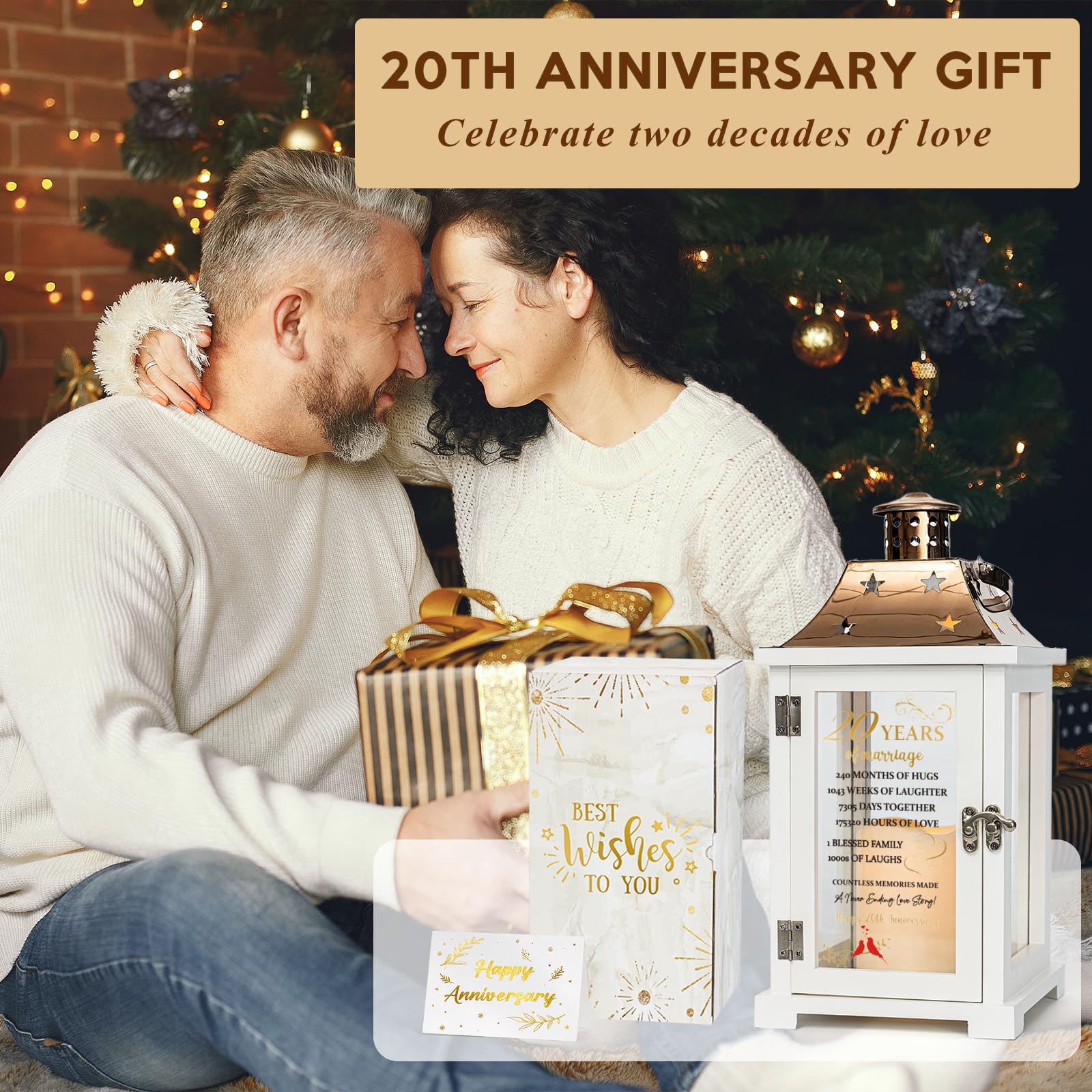 20th Wedding Anniversary Lantern, Happy 20 Years Anniversary Ideas Gift for Parents Couple Friends, Unique Marriage Keepsake Dec