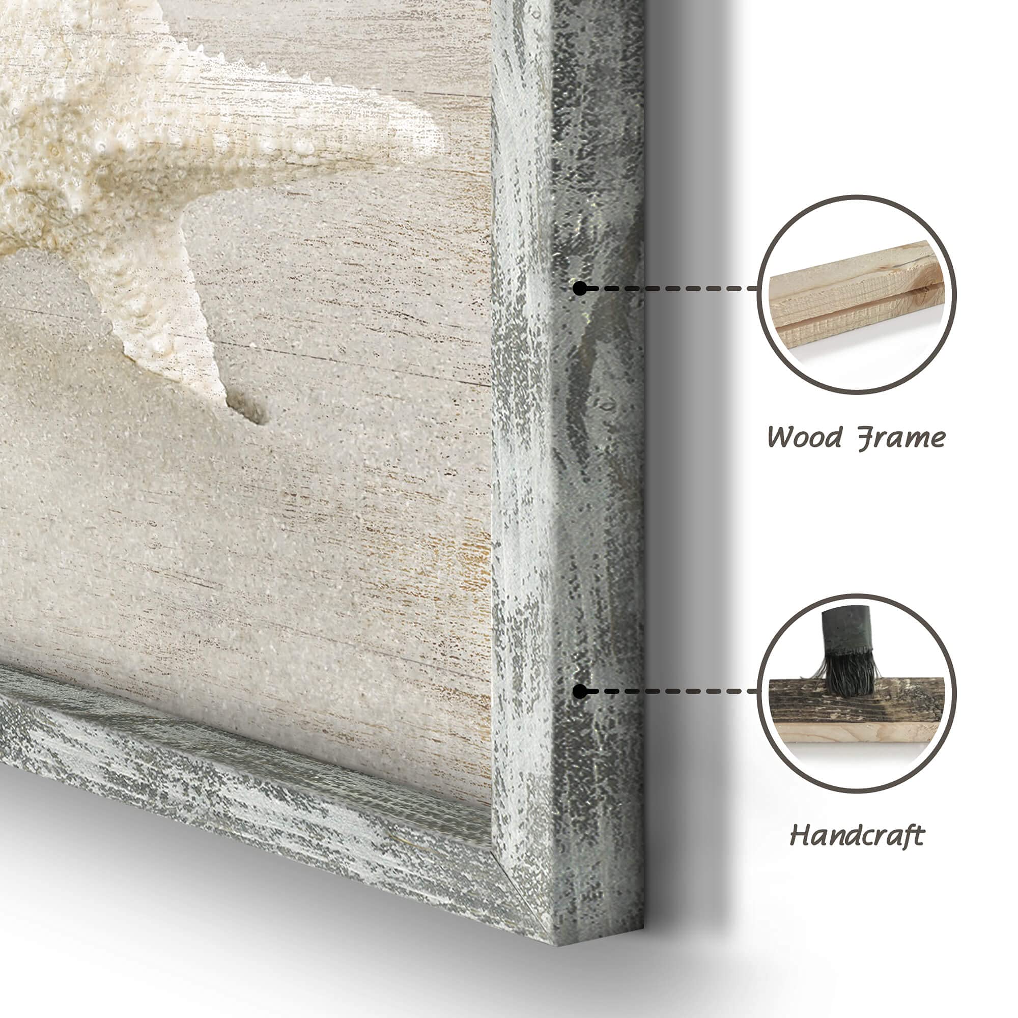 Coastal Framed Wood Wall Art: Beach Picture Seascape Artwork Seaside Prints Starfish Boardwalk Art Collection Wall Decor Set Of