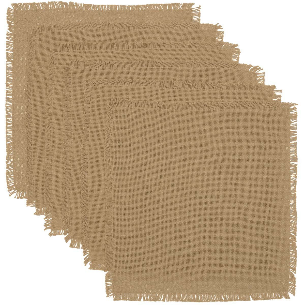 VHC Brands Classic Country Farmhouse Tabletop & KitchenBurlap Natural Tan Fringed Tablemat Set of 6, 13 x 13