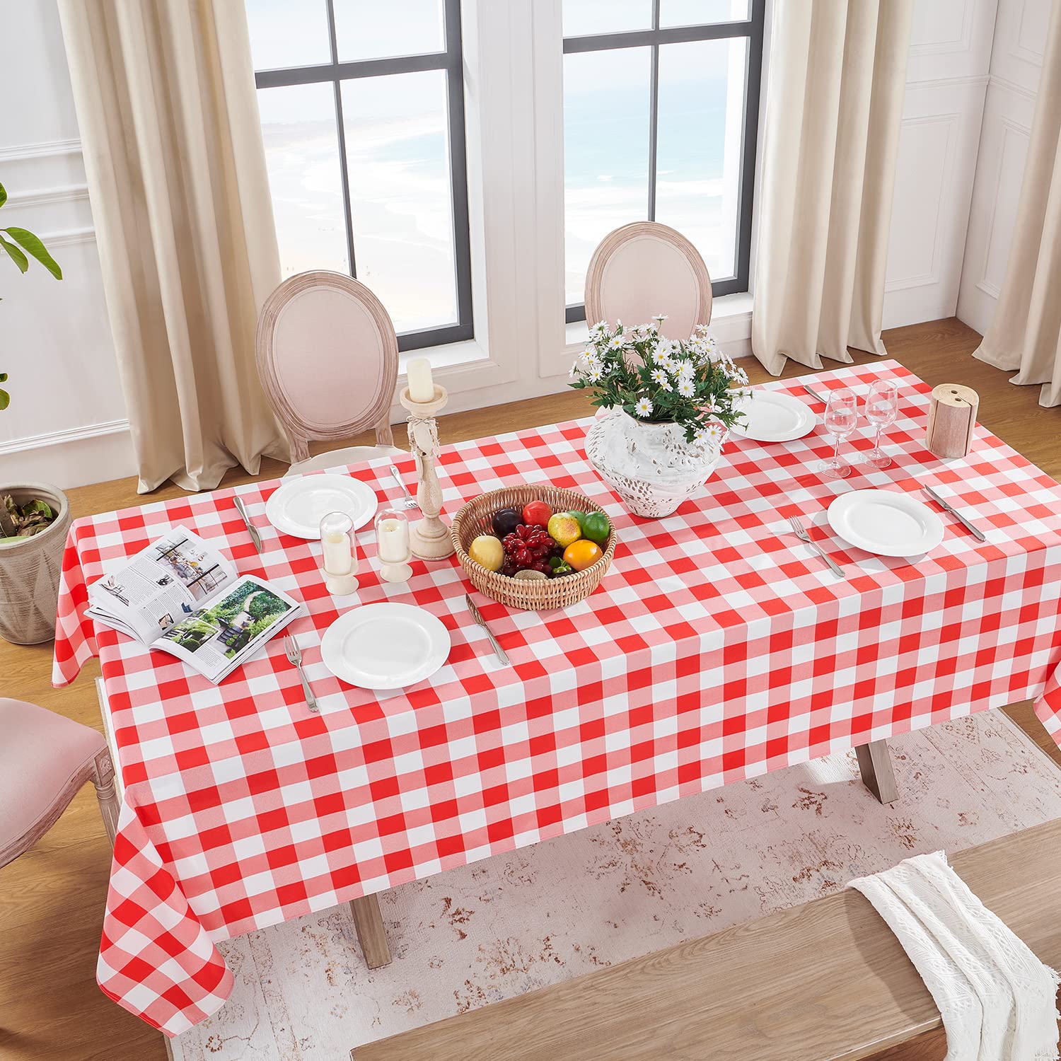 Softalker Christmas Checkered Rectangle Tablecloth - Waterproof Buffalo Plaid Table Cloth Stain Resistant Washable Polyester Table Cover for Holiday/Dining/Party - Red and White  54 x 78 Inch
