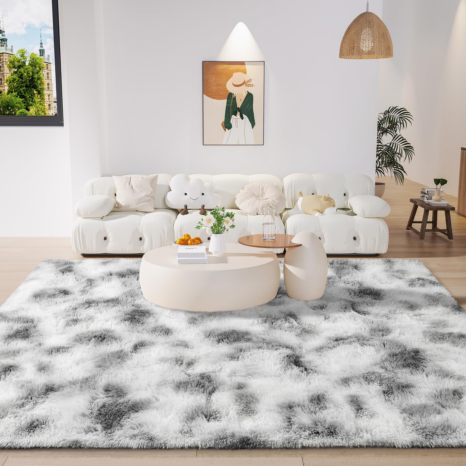 LOCHAS Ultra Soft Indoor Modern Area Rugs 3x5, Fluffy Living Room Carpets for Children Bedroom Home Decor Nursery Rug, Tie-Dyed