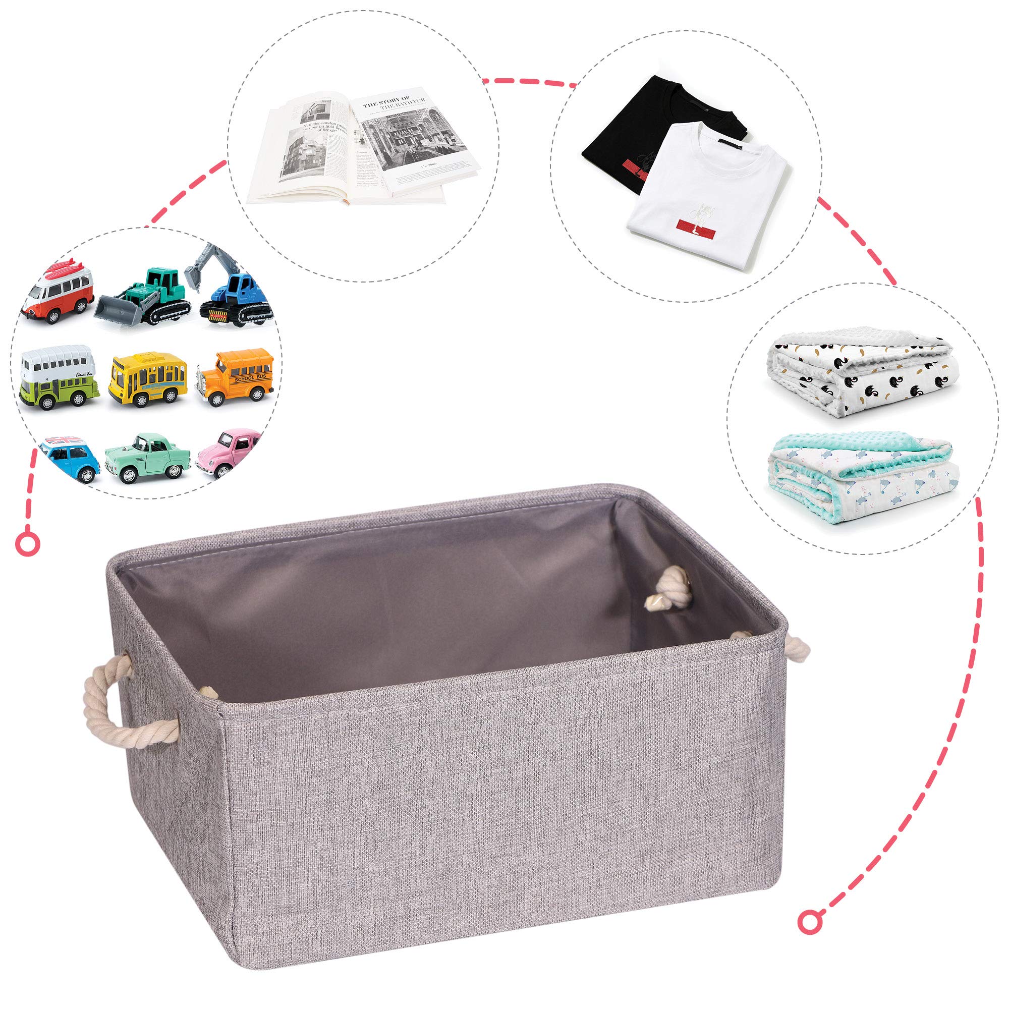 TENABORT 5 Pack Large Storage Basket Bin  Foldable Storage Cube Box Canvas Fabric Collapsible Organizer with Handles for Closet Home Office Clothes Shelf  Grey