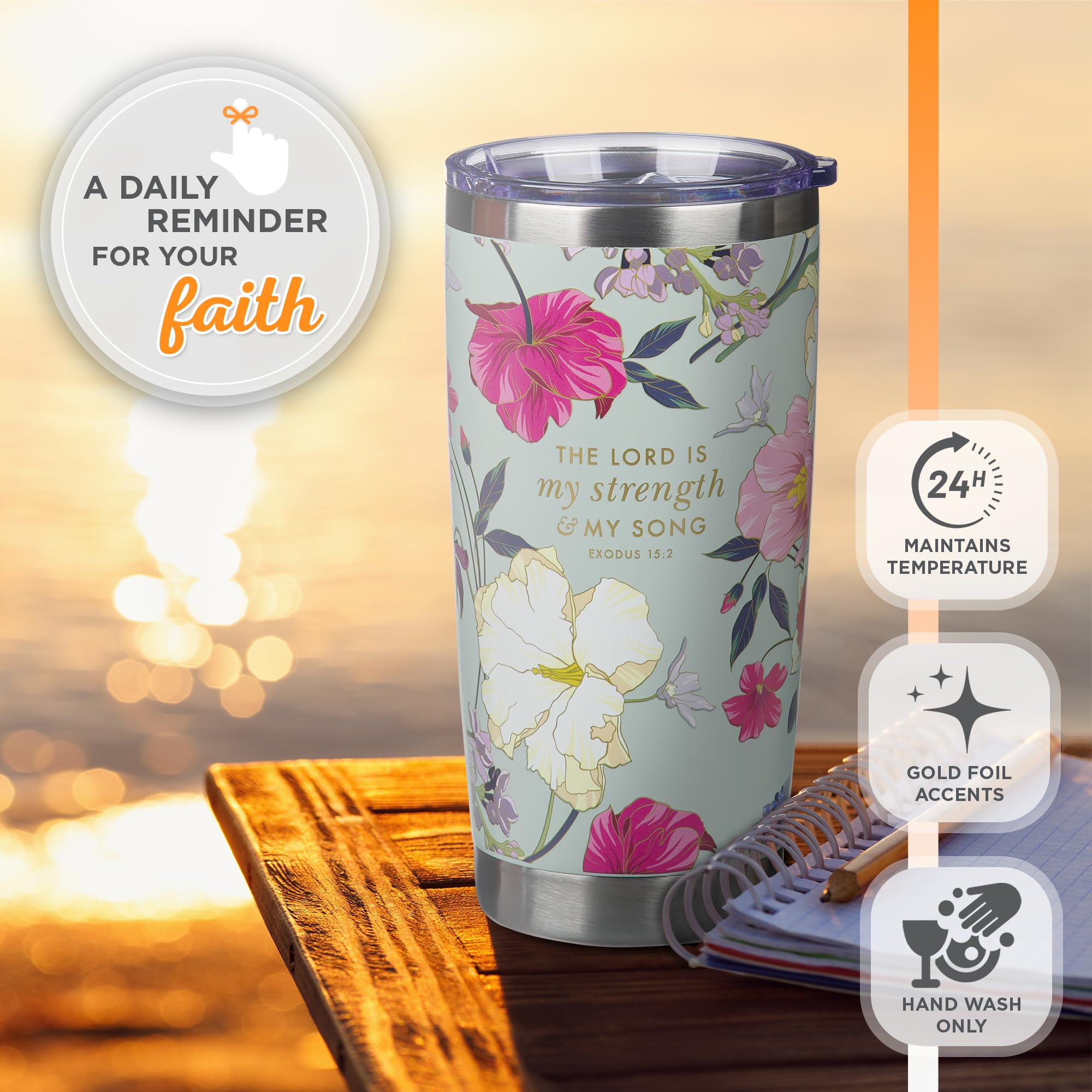 Christian Art Gifts Large Stainless Steel Scripture Travel Mug Tumbler For Women: Lord Is My Strength Inspirational Bible Verse,