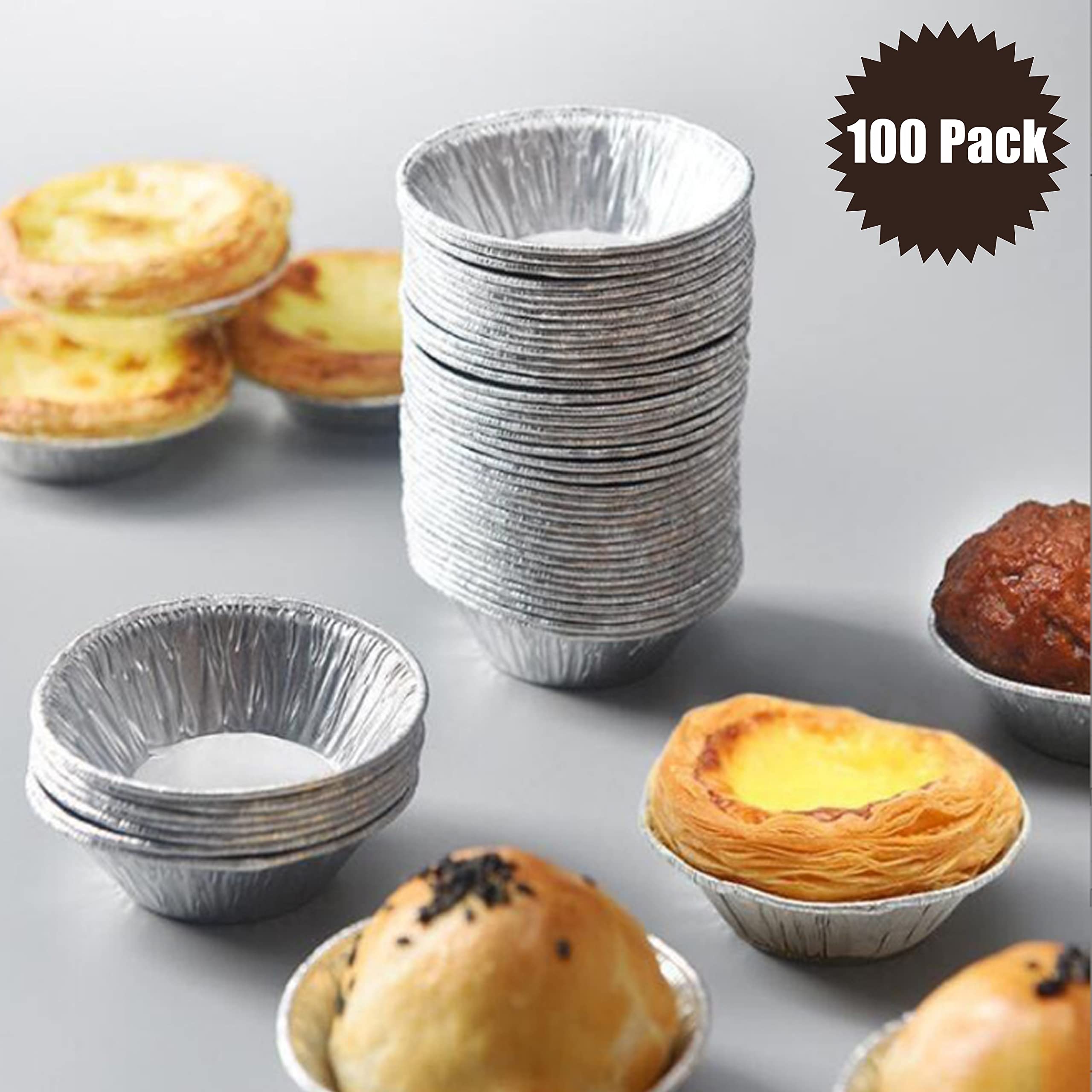 Aiduzety 2.14'' Disposable Aluminum Foil Egg Tart Molds - Ideal For Baking, Storing, And Serving Desserts(100 Pack)